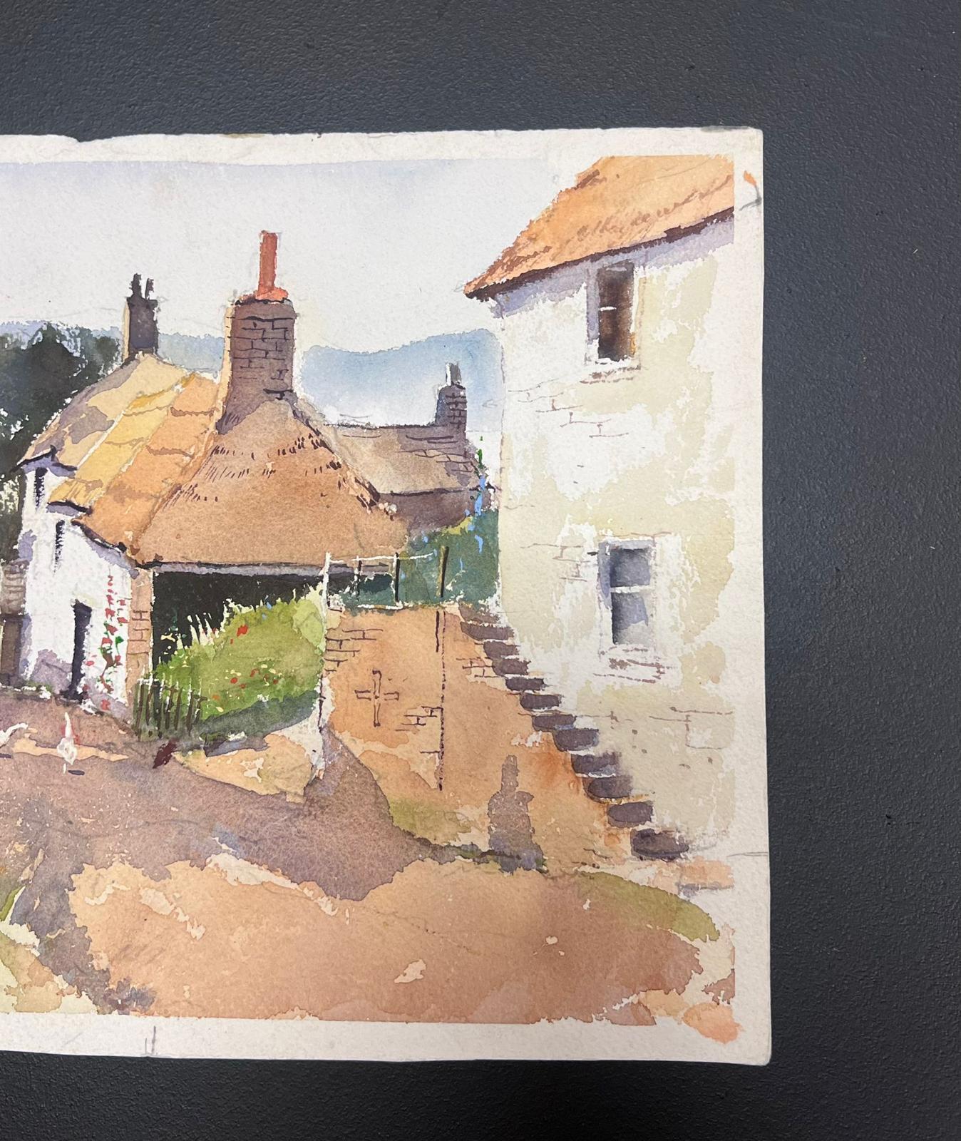 Feine britische Original-impressionistische Aquarell-Enten im Gartenhof, im Original-Stil (Impressionismus), Painting, von Anthony Avery