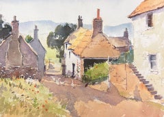 Fine British Original Impressionist Watercolor Ducks In Garden Courtyard
