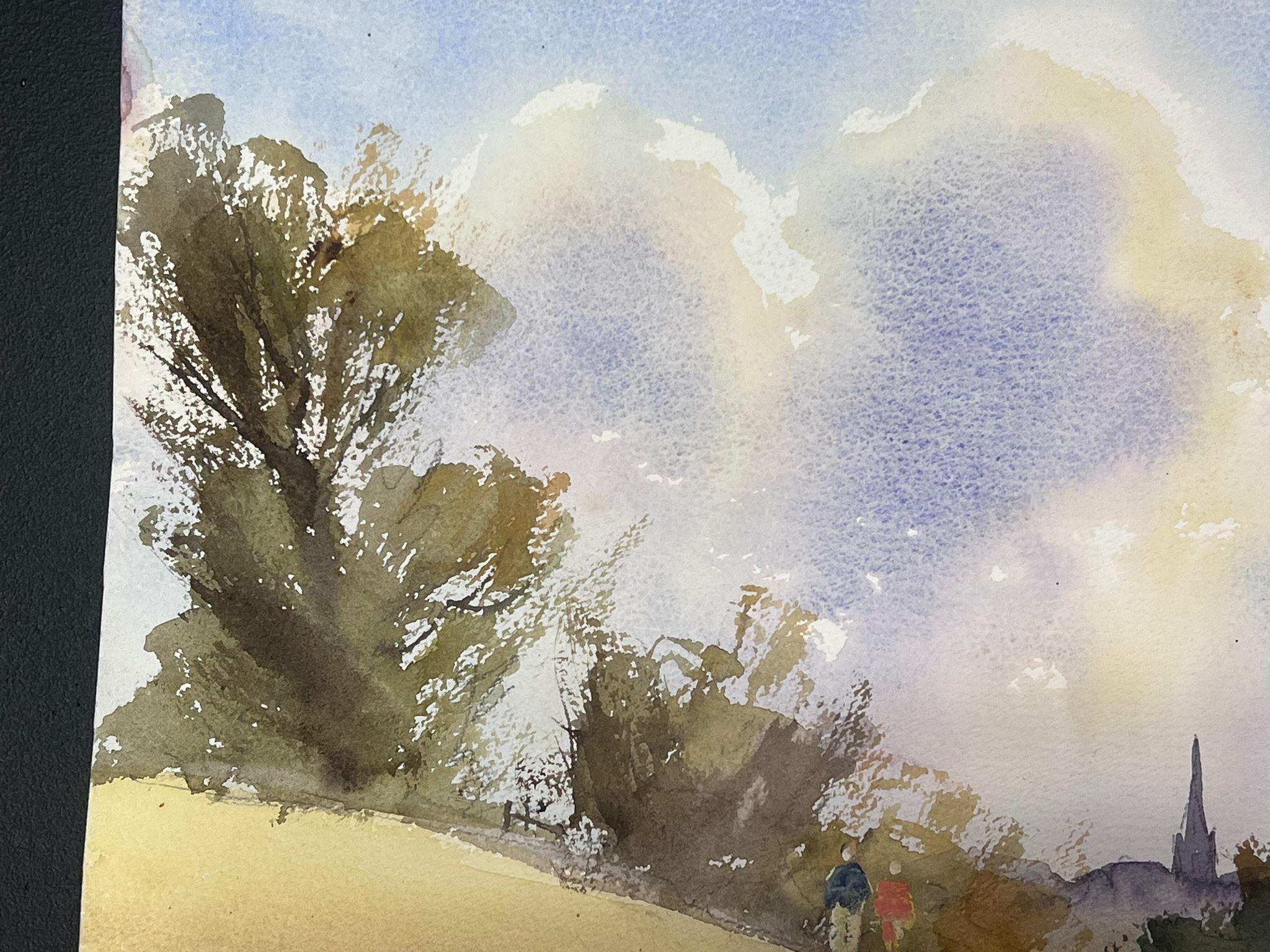 Raffinato acquerello impressionista originale britannico con figure che camminano sul sentiero di campagna - Painting Impressionismo di Anthony Avery