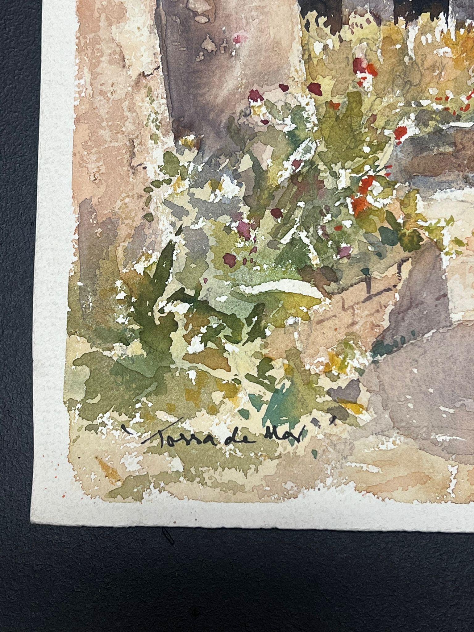 Fina acuarela original británica impresionista Dama caminando por la calle en verano - Landscape Painting Marrón de Anthony Avery