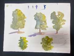 Raffinato acquerello impressionista britannico originale con barca a remi in riva al mare giallo