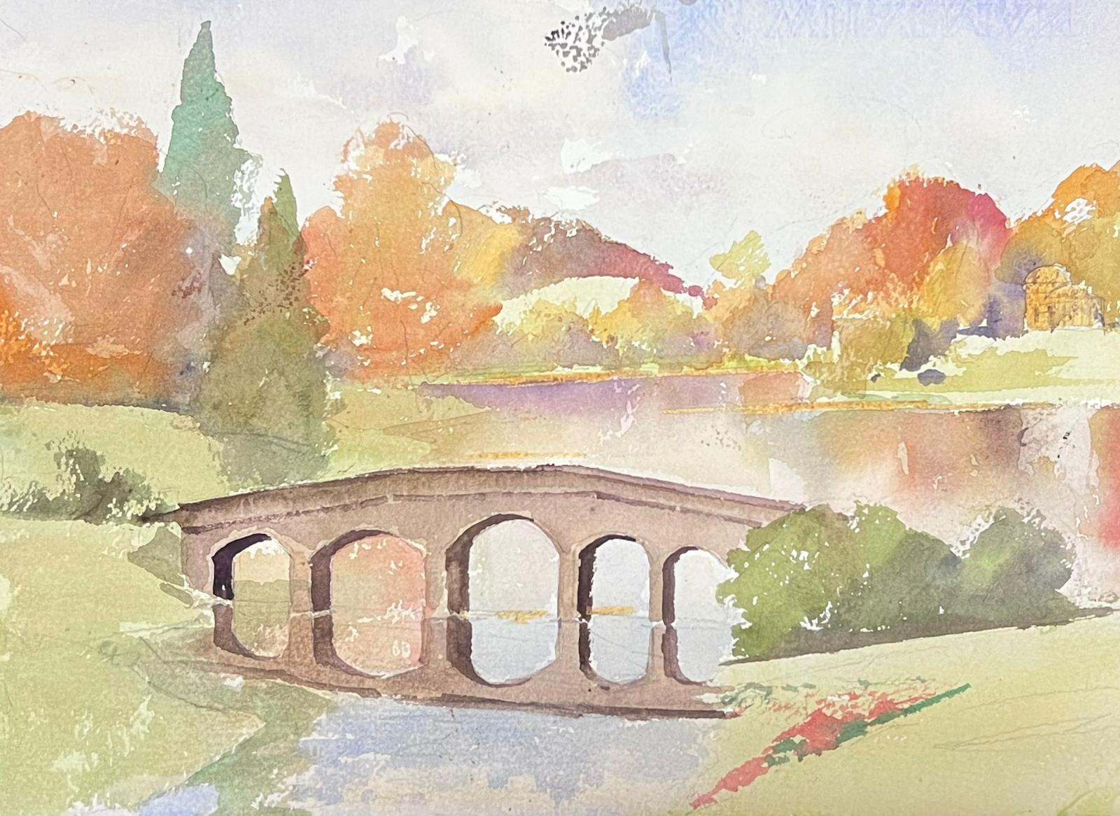 Landscape Painting de Anthony Avery - Fina acuarela original británica impresionista Puente de verano Reflejo del río