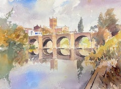Fine British Original Impressionist Watercolor The Old Bridge Hereford