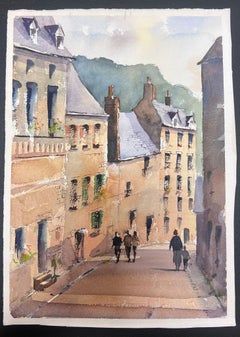 Belles aquarelles impressionnistes originales descendant la rue anglaise