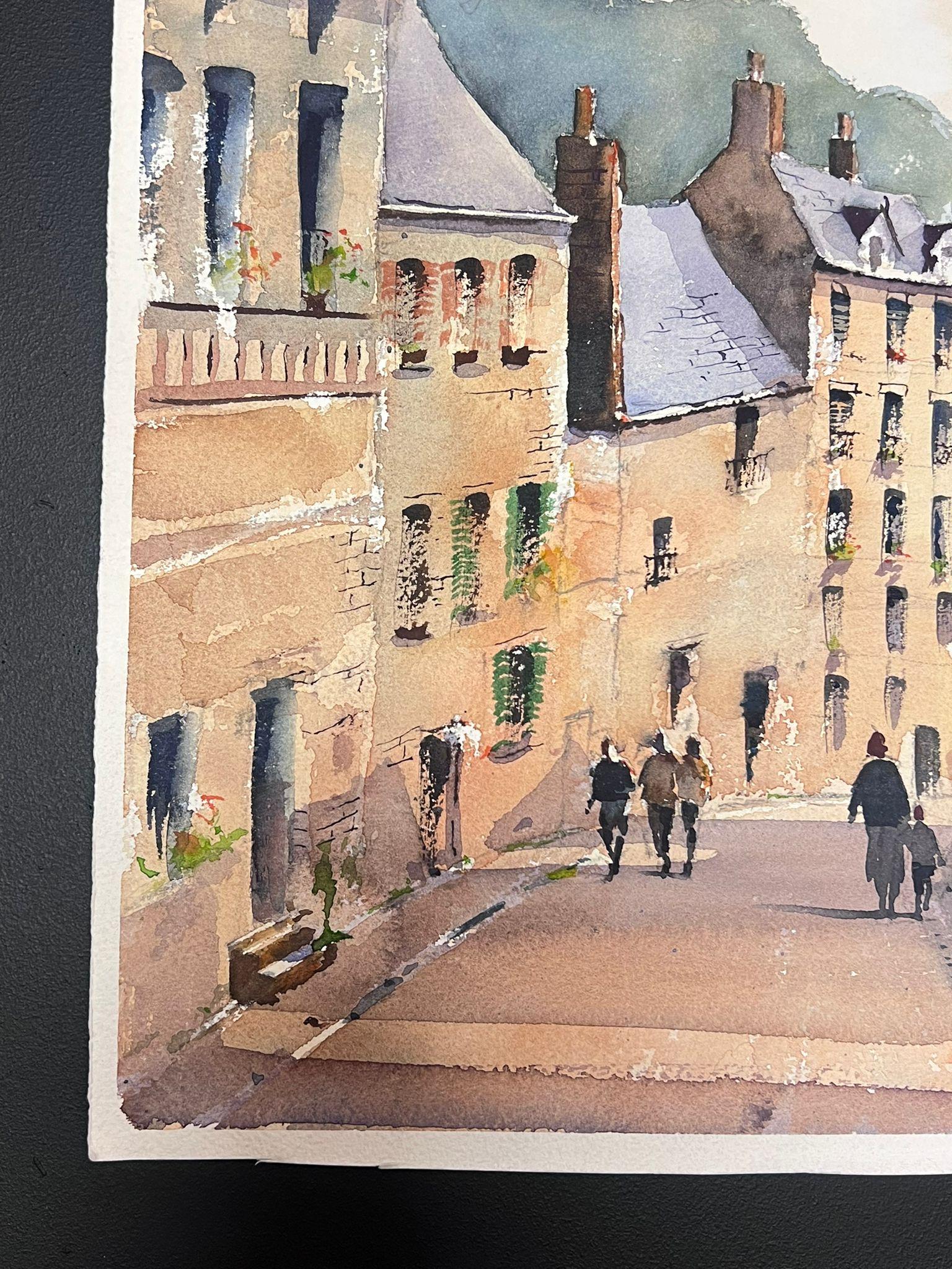 Feine Original impressionistische Aquarellfiguren beim Spazierengehen in der englischen Straße (Impressionismus), Painting, von Anthony Avery