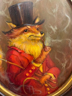 Anthony Barham Oil Painting, Fox Smoking Pipe, 2020