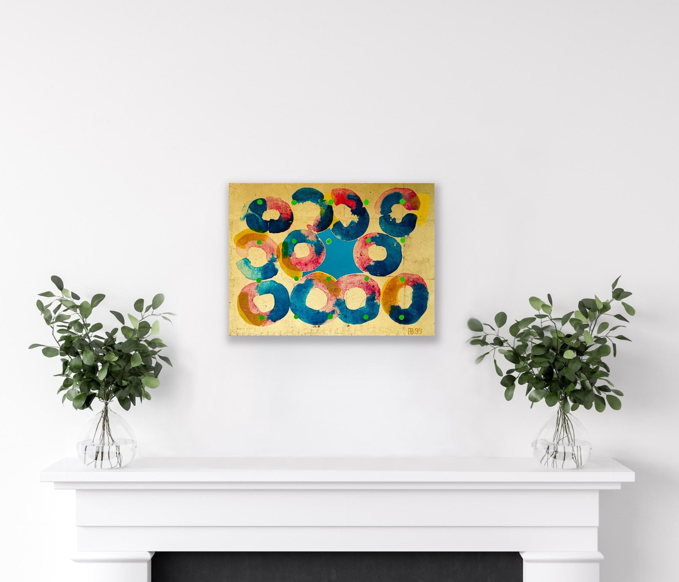 Abstract Painting Green Dots, Gold Leaf and Blue Royal Society of Arts Africa For Sale 10