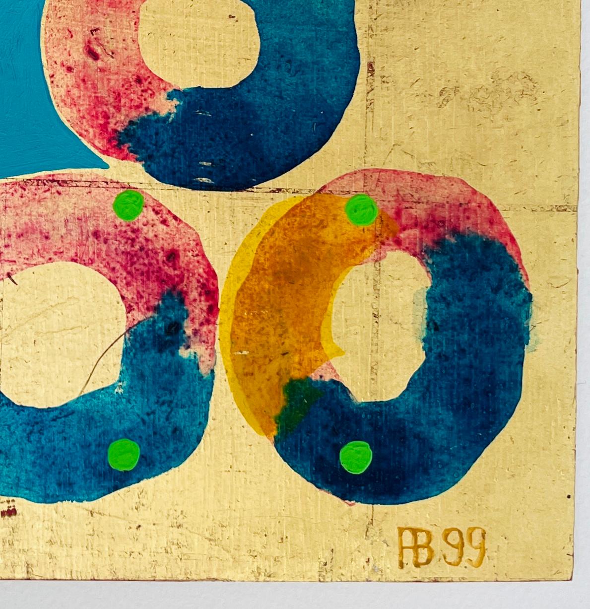 Abstract Painting Green Dots, Gold Leaf and Blue Royal Society of Arts Africa For Sale 2