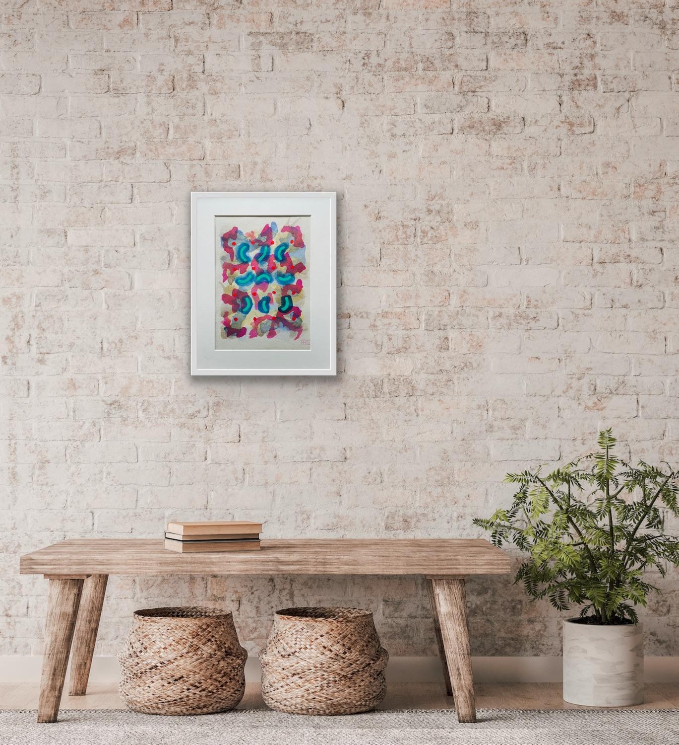 Pittura astratta artista quotato Royal Society Art Blu Red Dot Pink Music Africa 7