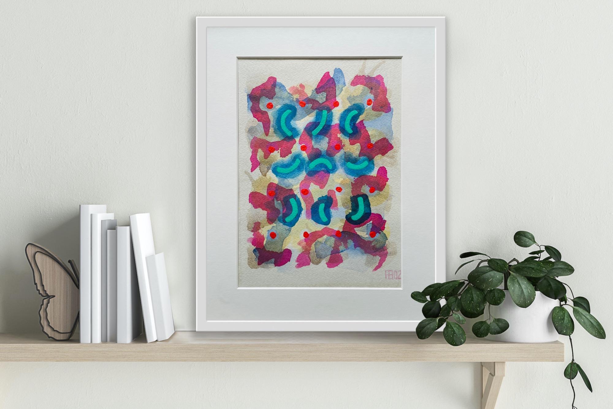 Abstract painting listed artist Royal Society Art Blue Red Dot Pink Music Africa For Sale 5