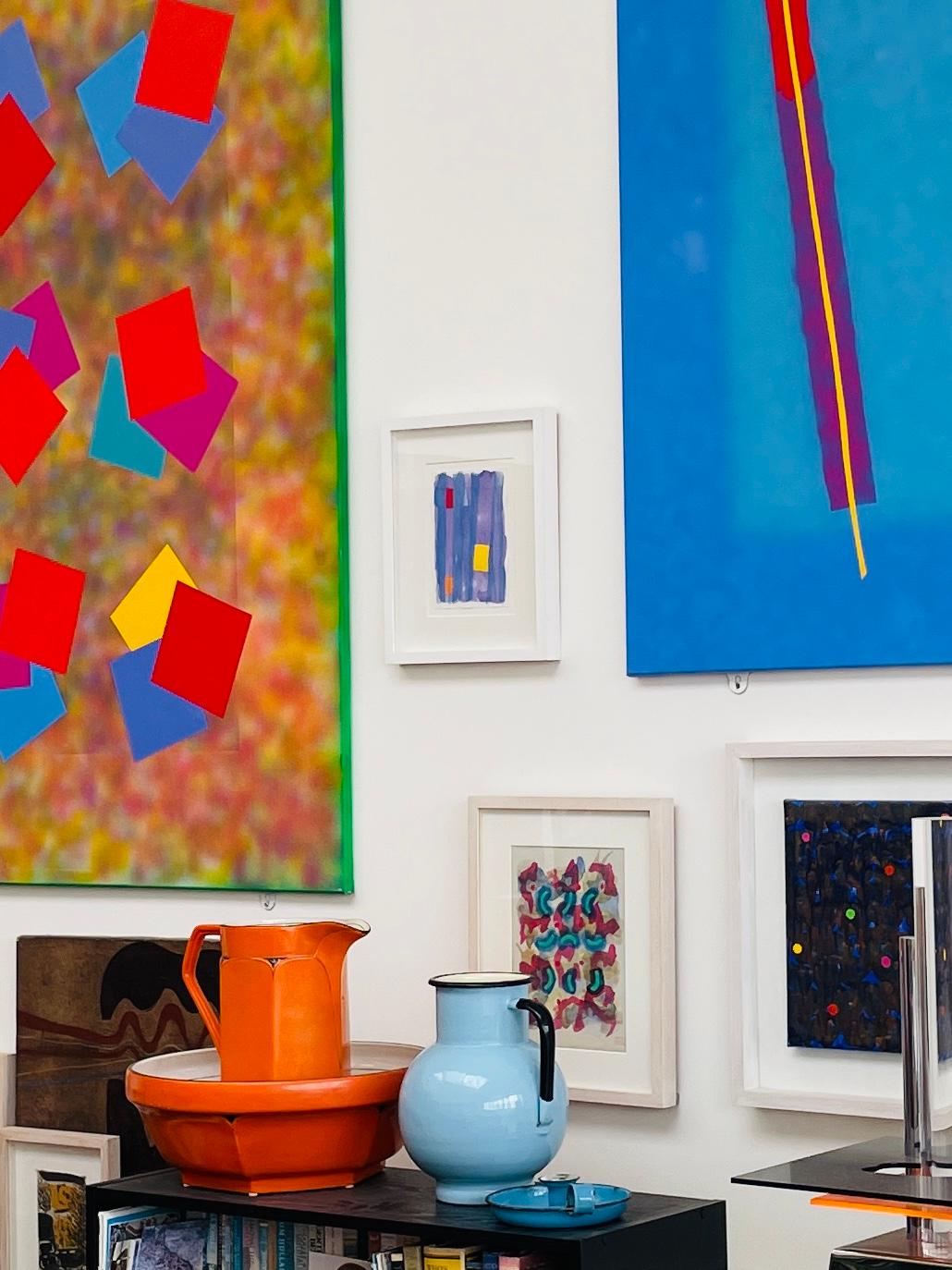 Peinture abstraite de l'artiste répertorié Royal Society Art Bleu, rouge à pois, rose, Afrique en vente 10