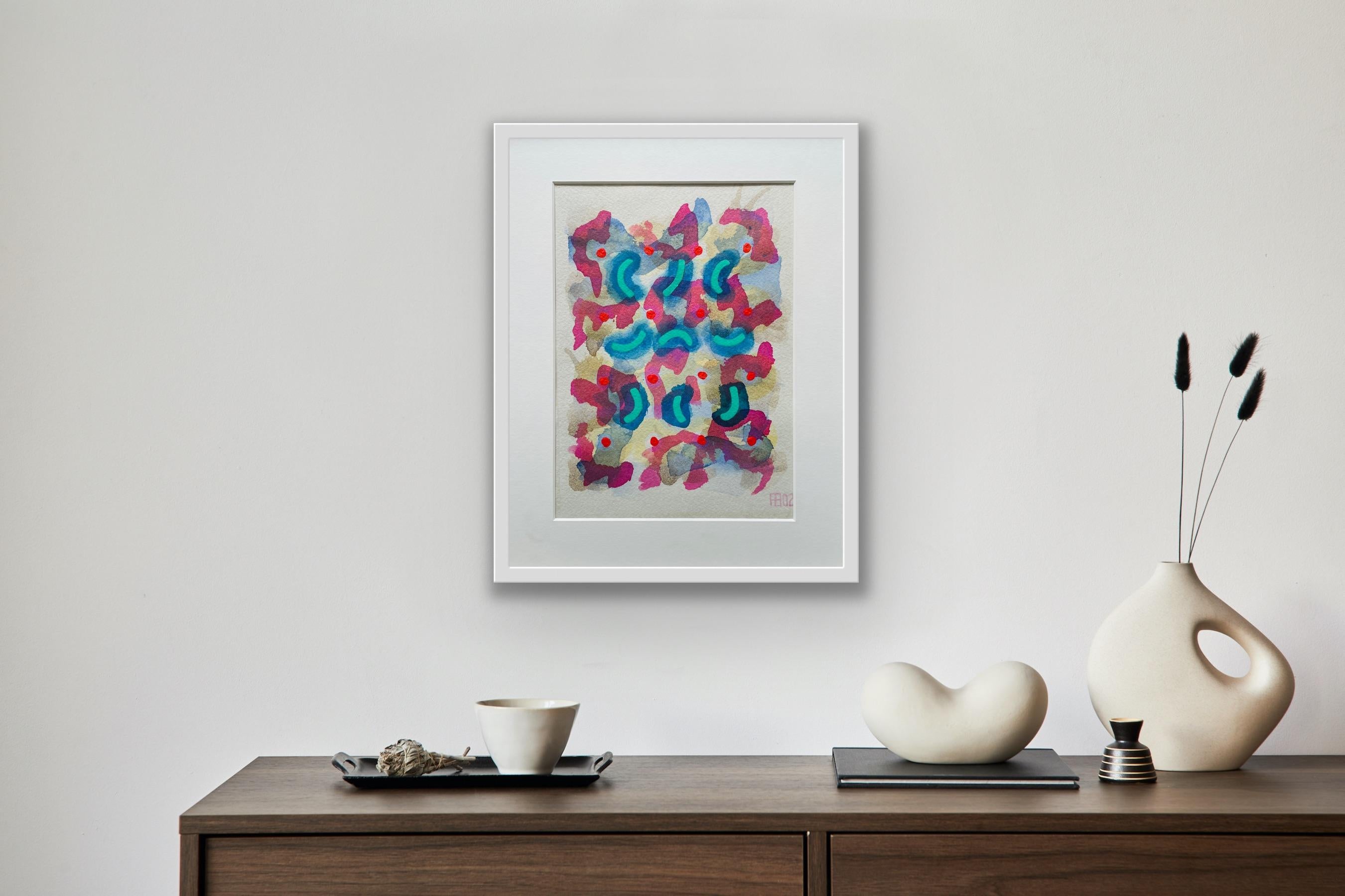 Abstract painting listed artist Royal Society Art Blue Red Dot Pink Music Africa For Sale 3