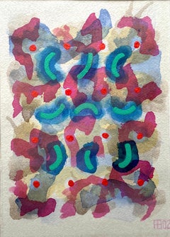 Peinture abstraite de l'artiste répertorié Royal Society Art Bleu, rouge à pois, rose, Afrique