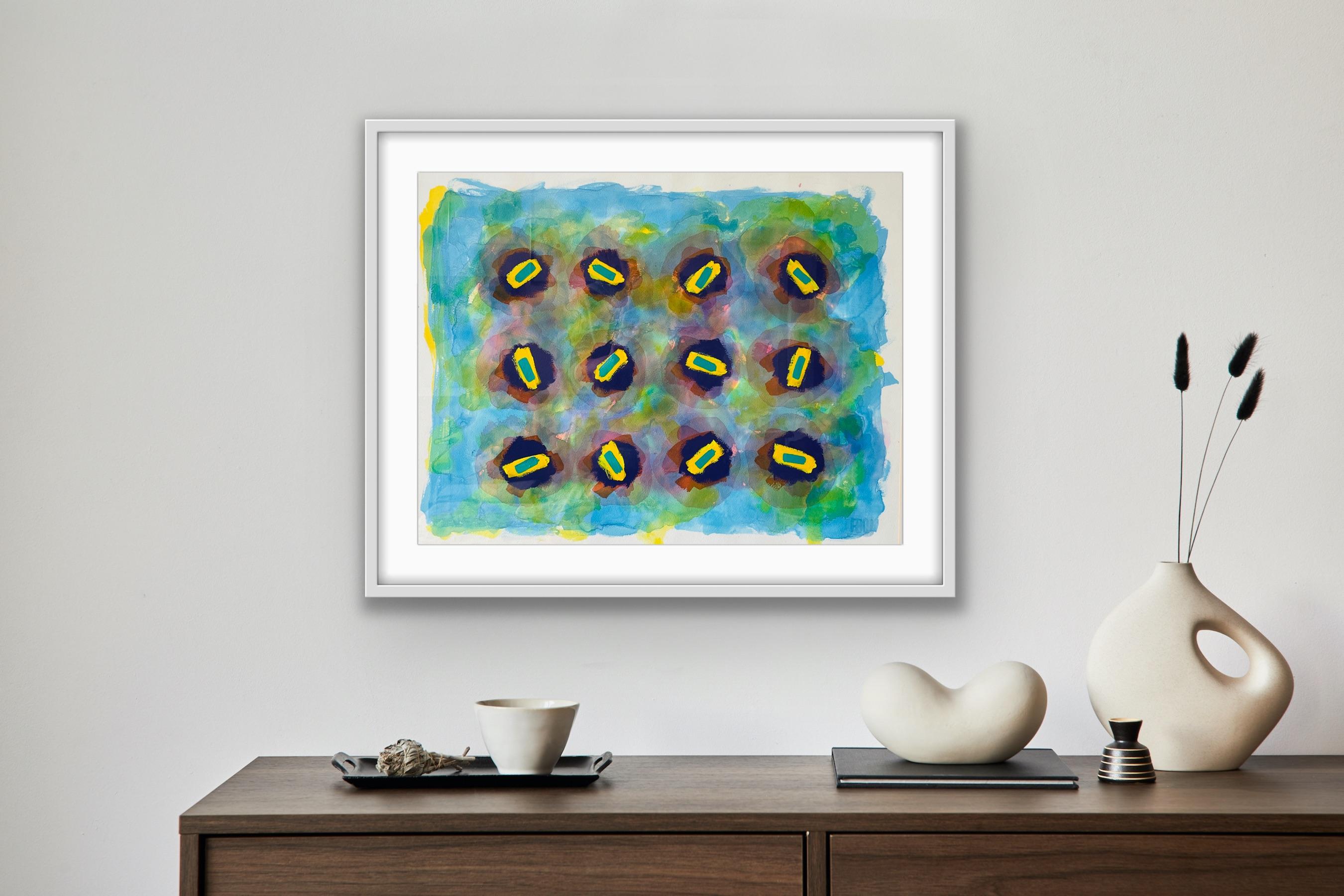 Abstract painting listed artist Royal Society Arts Blue Yellow Pink Africa For Sale 9