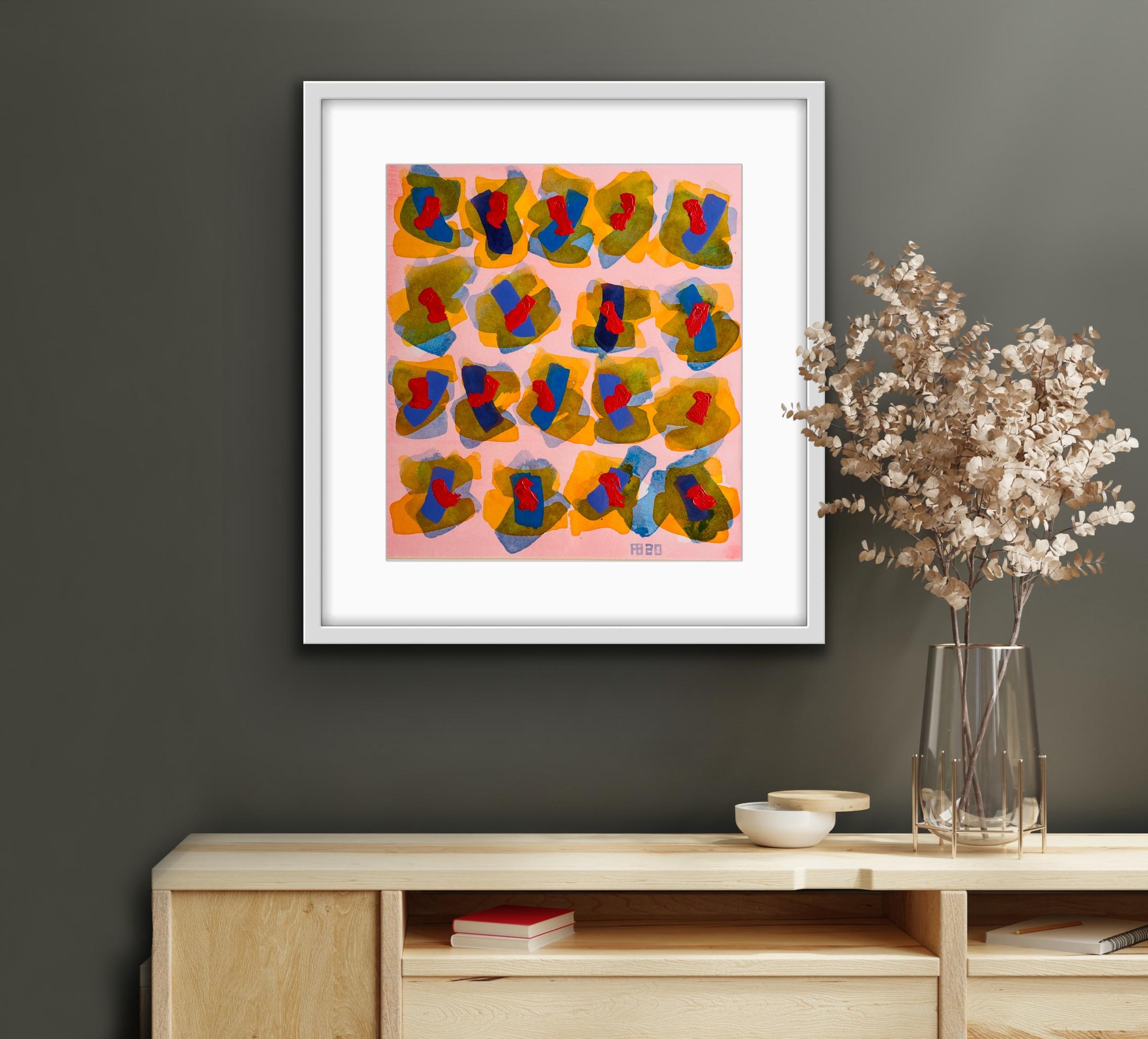 Abstract painting listed artist Royal Society Arts Pink Blue Red Orange Africa For Sale 7