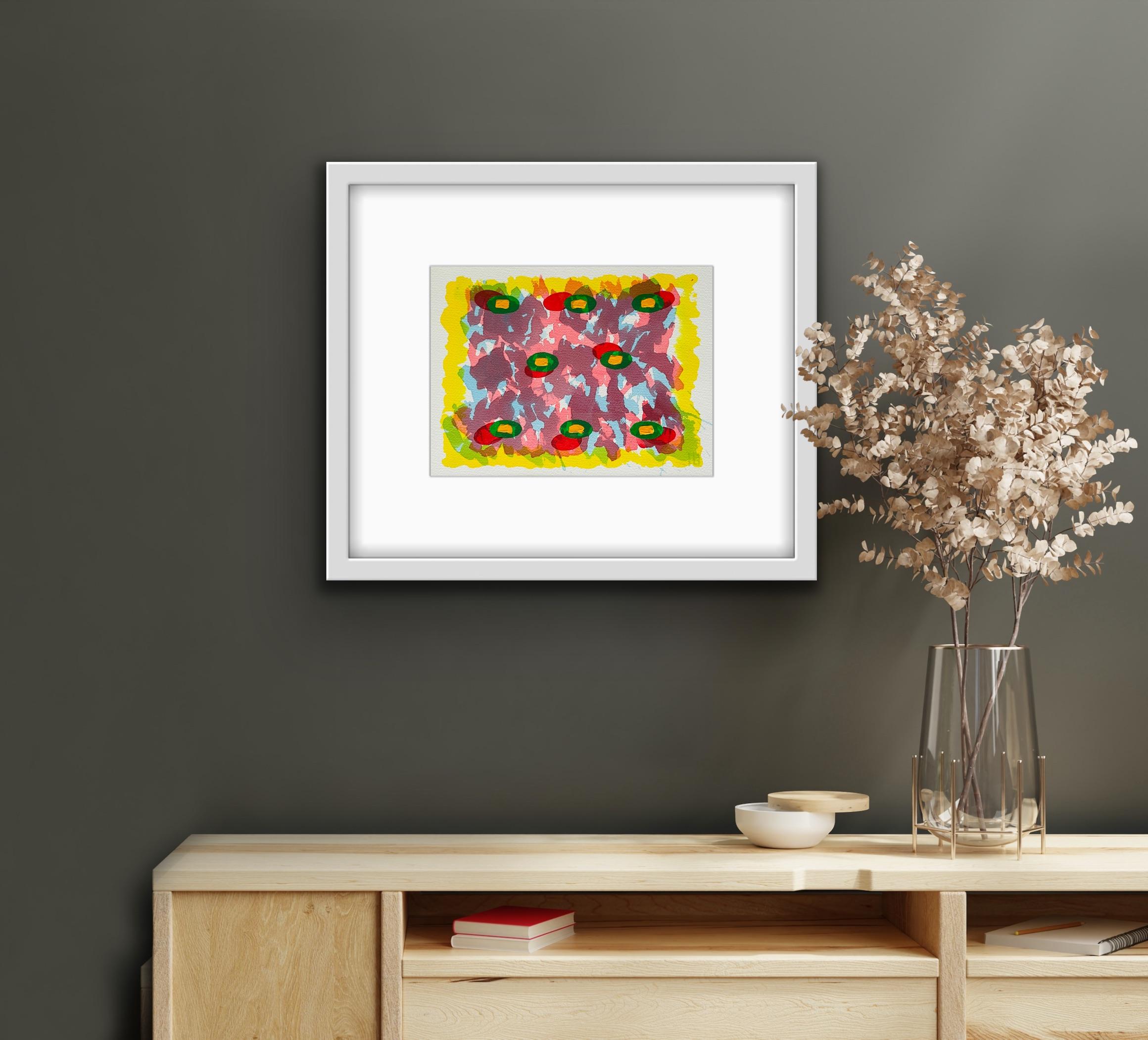 Abstract painting listed artist Royal Society Arts Pink Purple Yellow Green For Sale 7