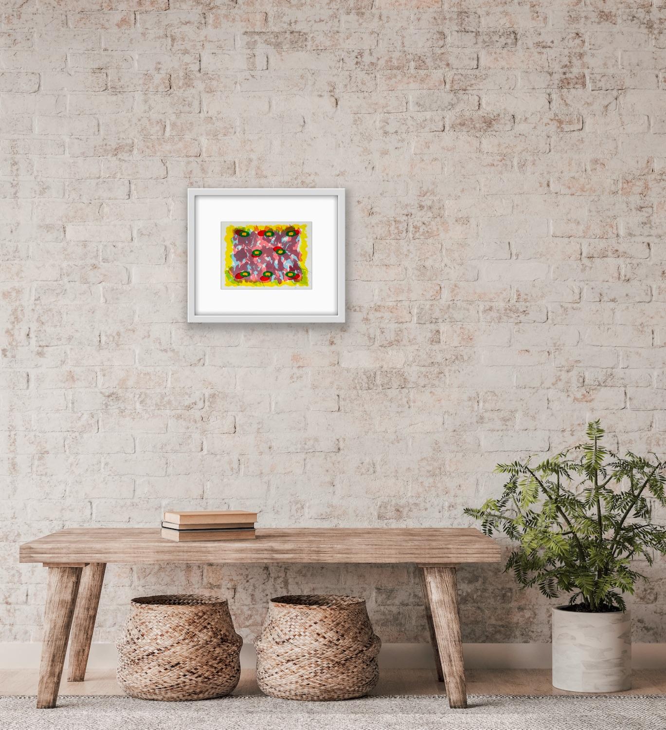 Abstract painting listed artist Royal Society Arts Pink Purple Yellow Green For Sale 3