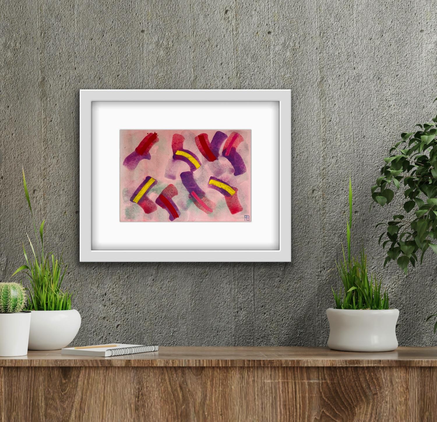 Abstract painting listed artist Royal Society Arts Pink Purple Yellow Red Africa For Sale 4