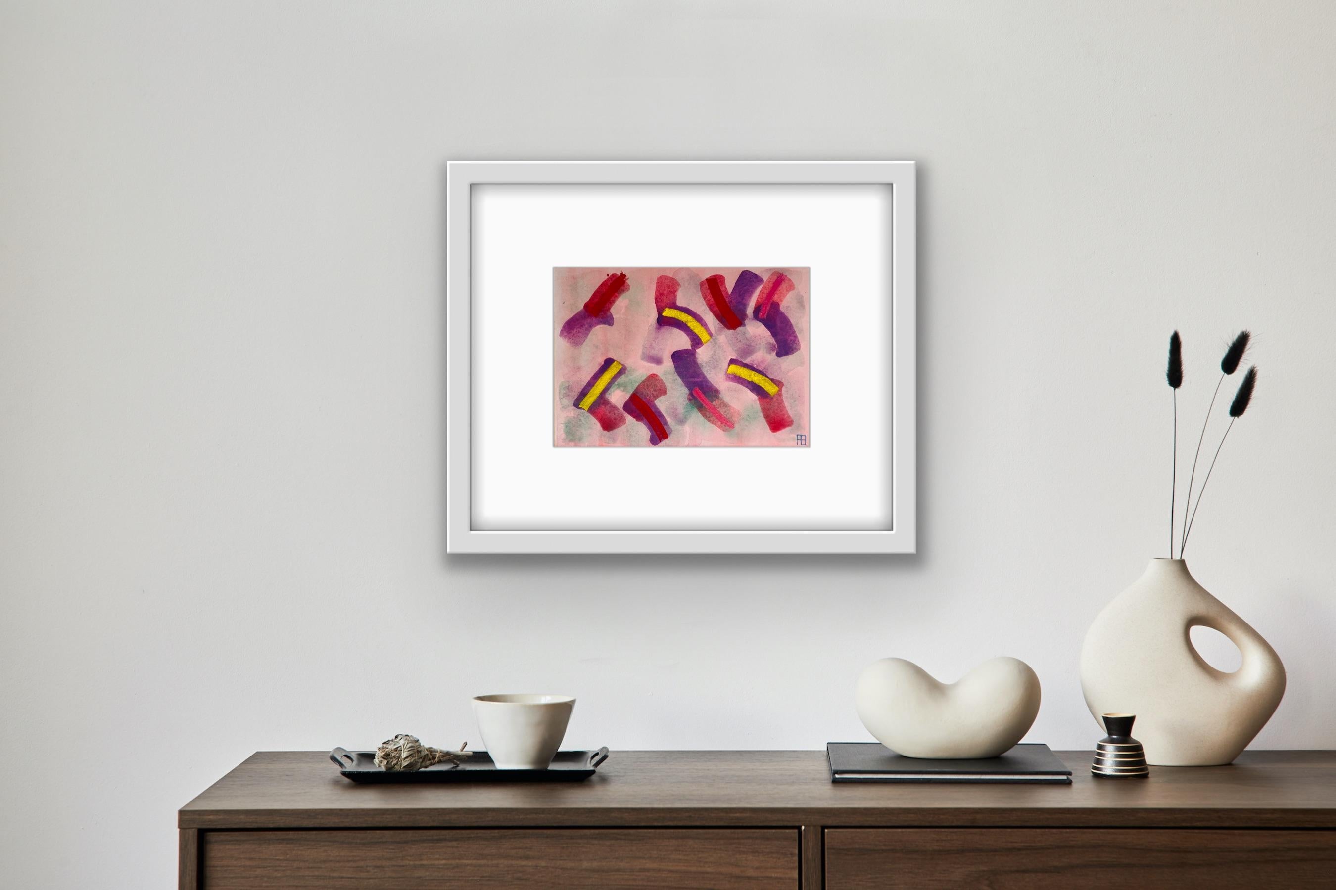 Pittura astratta artista quotato Royal Society Arts Rosa Viola Giallo Rosso Africa 7