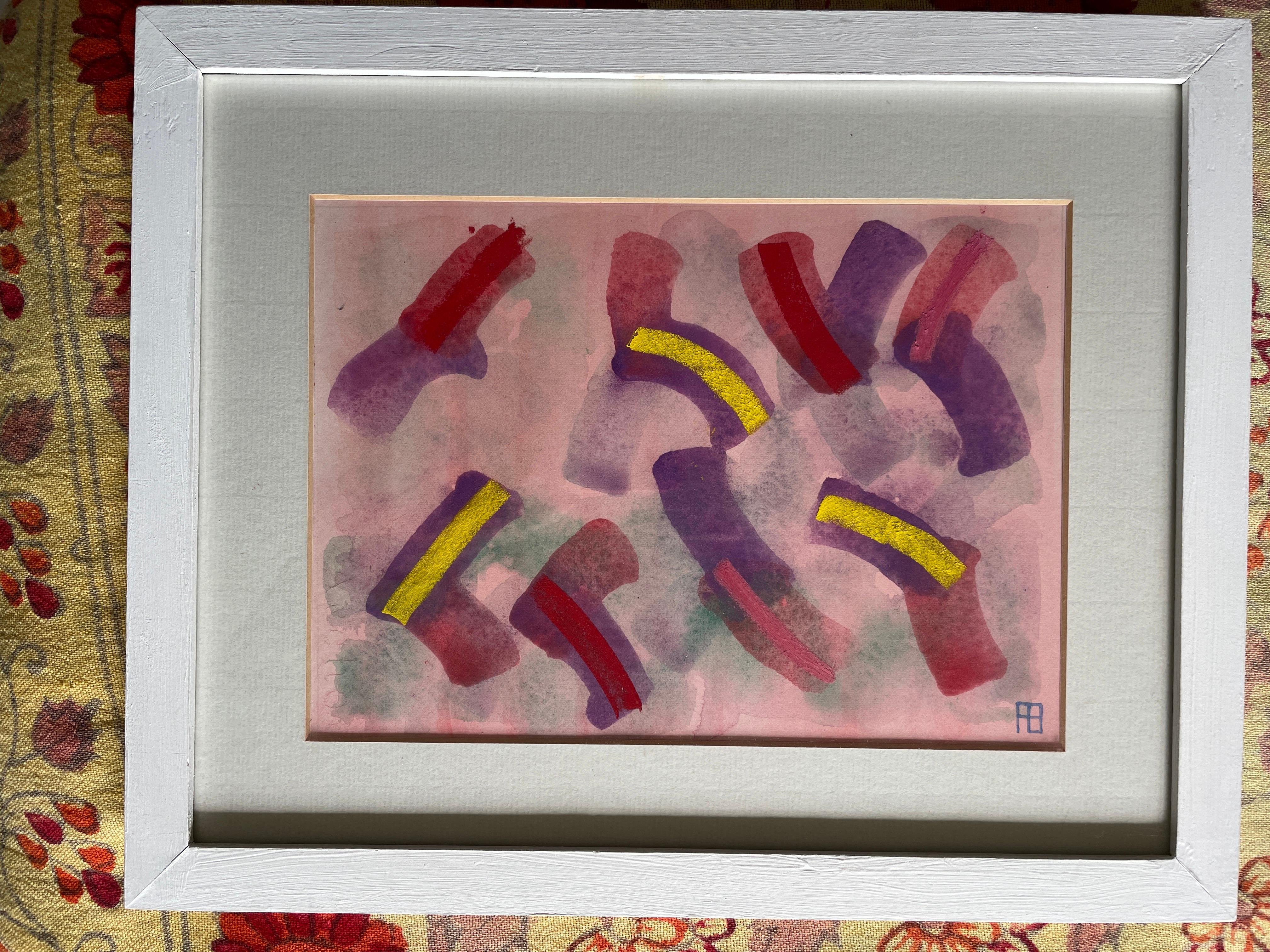 Abstraktes abstraktes Gemälde der Royal Society Arts, aufgeführt, lila, gelb, rot, Afrika im Angebot 9