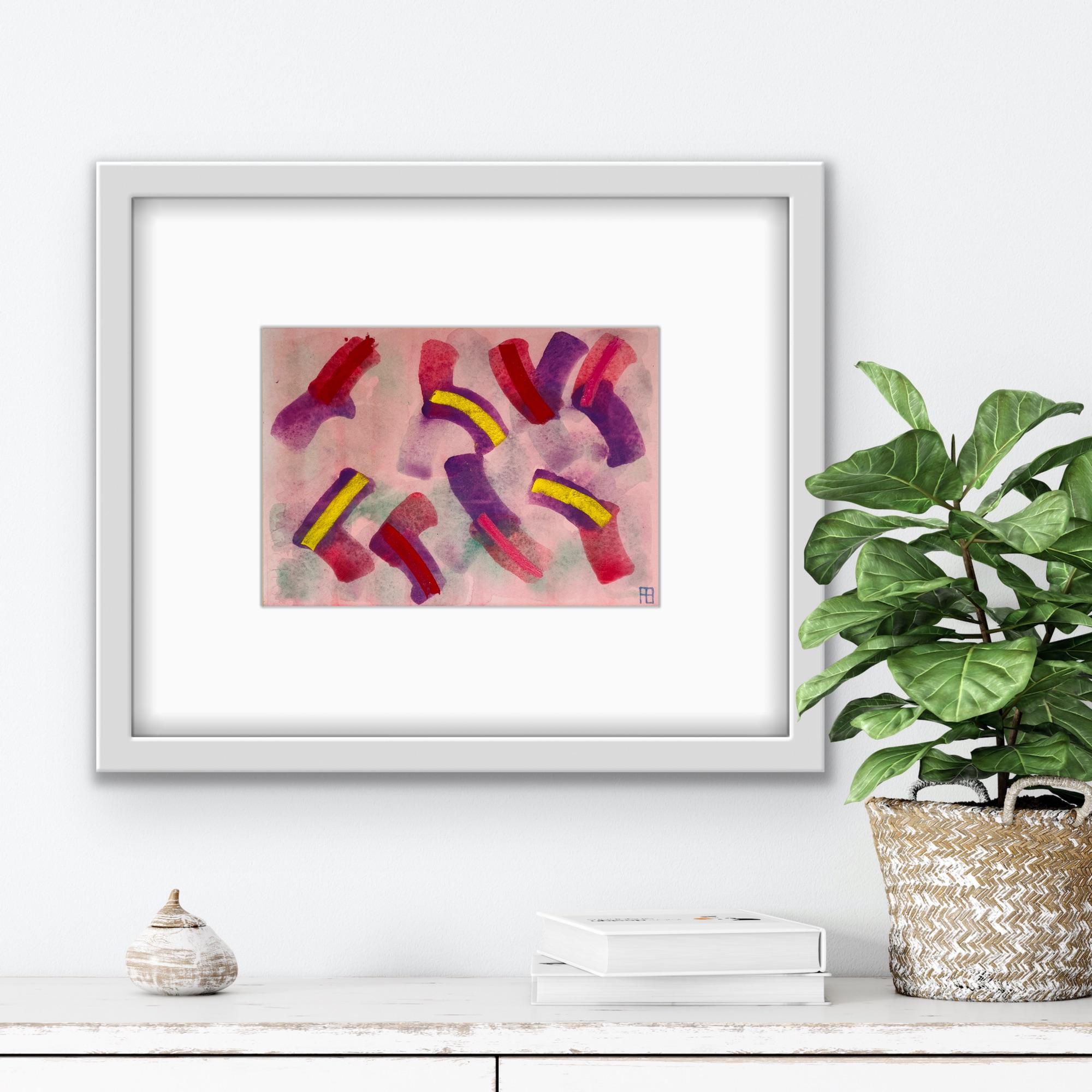 Abstract painting listed artist Royal Society Arts Pink Purple Yellow Red Africa For Sale 8