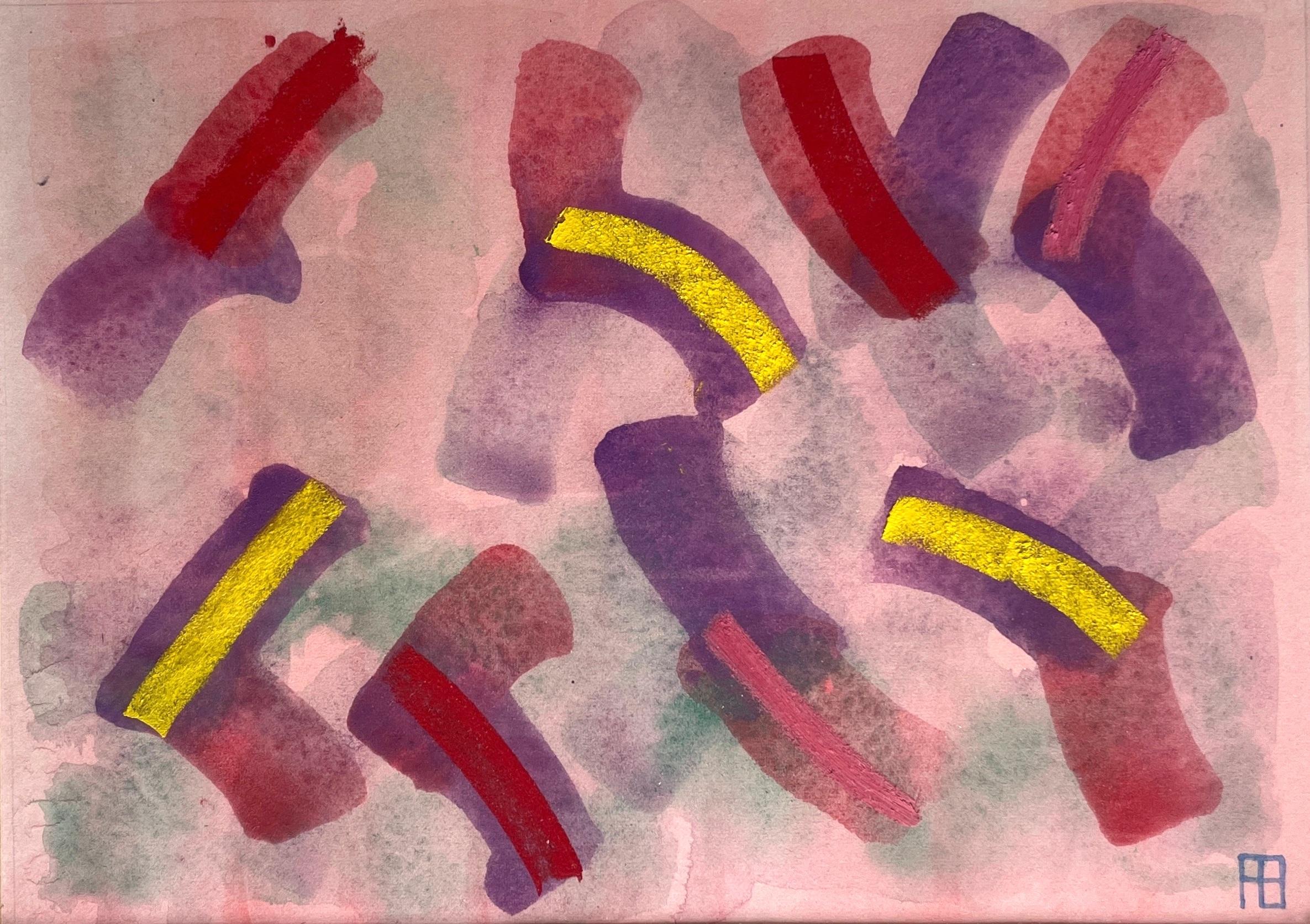 Abstraktes abstraktes Gemälde der Royal Society Arts, aufgeführt, lila, gelb, rot, Afrika im Angebot 3