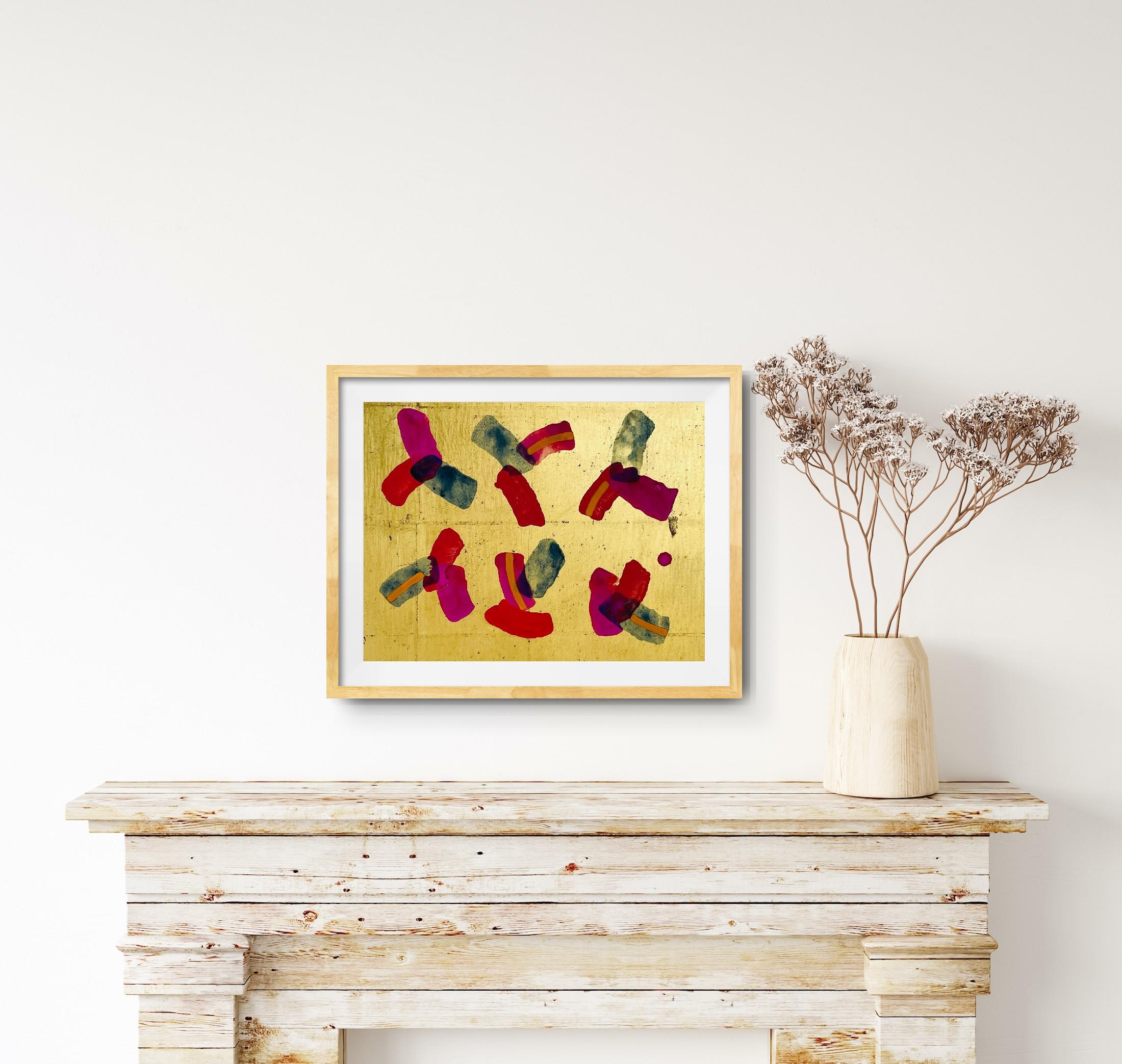 Pittura astratta Rosa rossa, foglia d'oro e blu Royal Society of Arts Africa 4