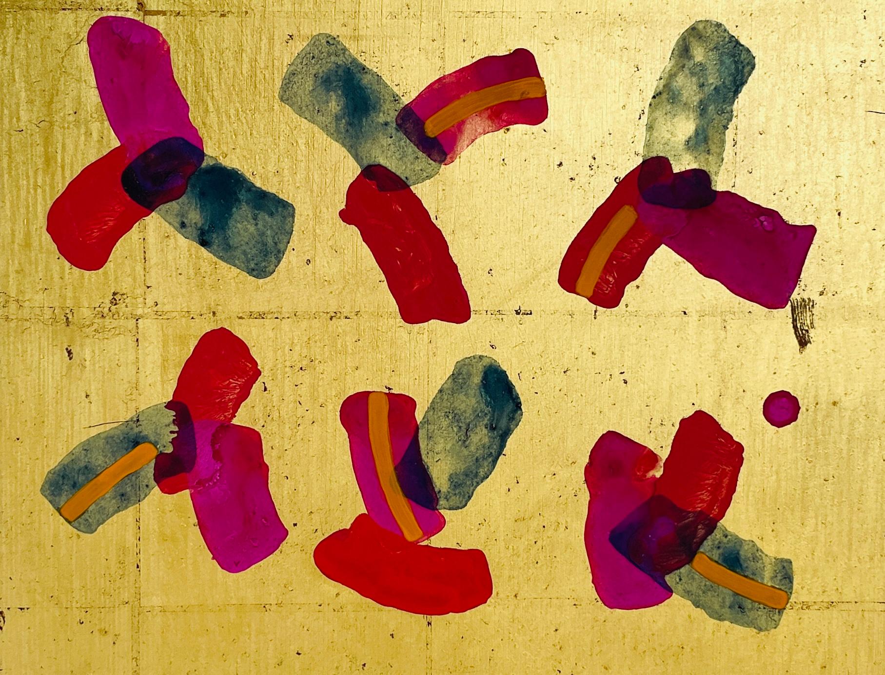 Abstraktes abstraktes Gemälde in Rot, Rosa, Blattgold und Blau Royal Society of Arts Afrika