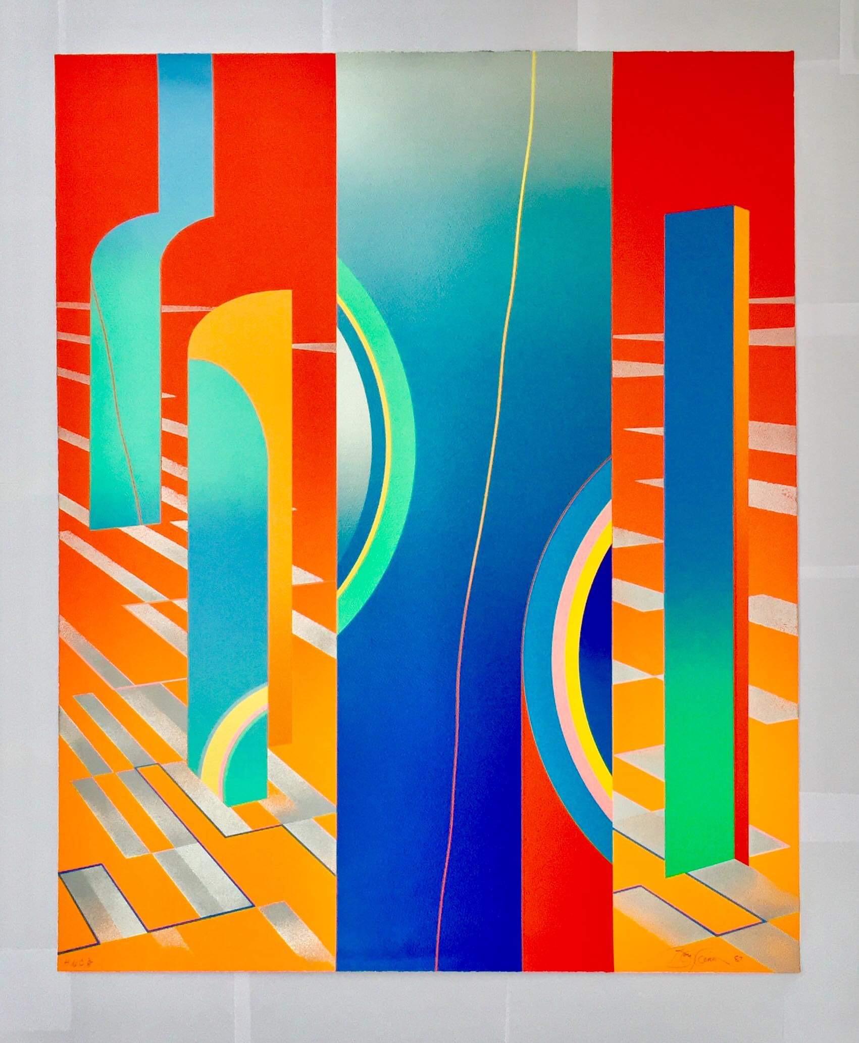 Collectors Limited Edition 1980's warm colourful abstract geometric graphic 1 - Print by Anthony Benjamin