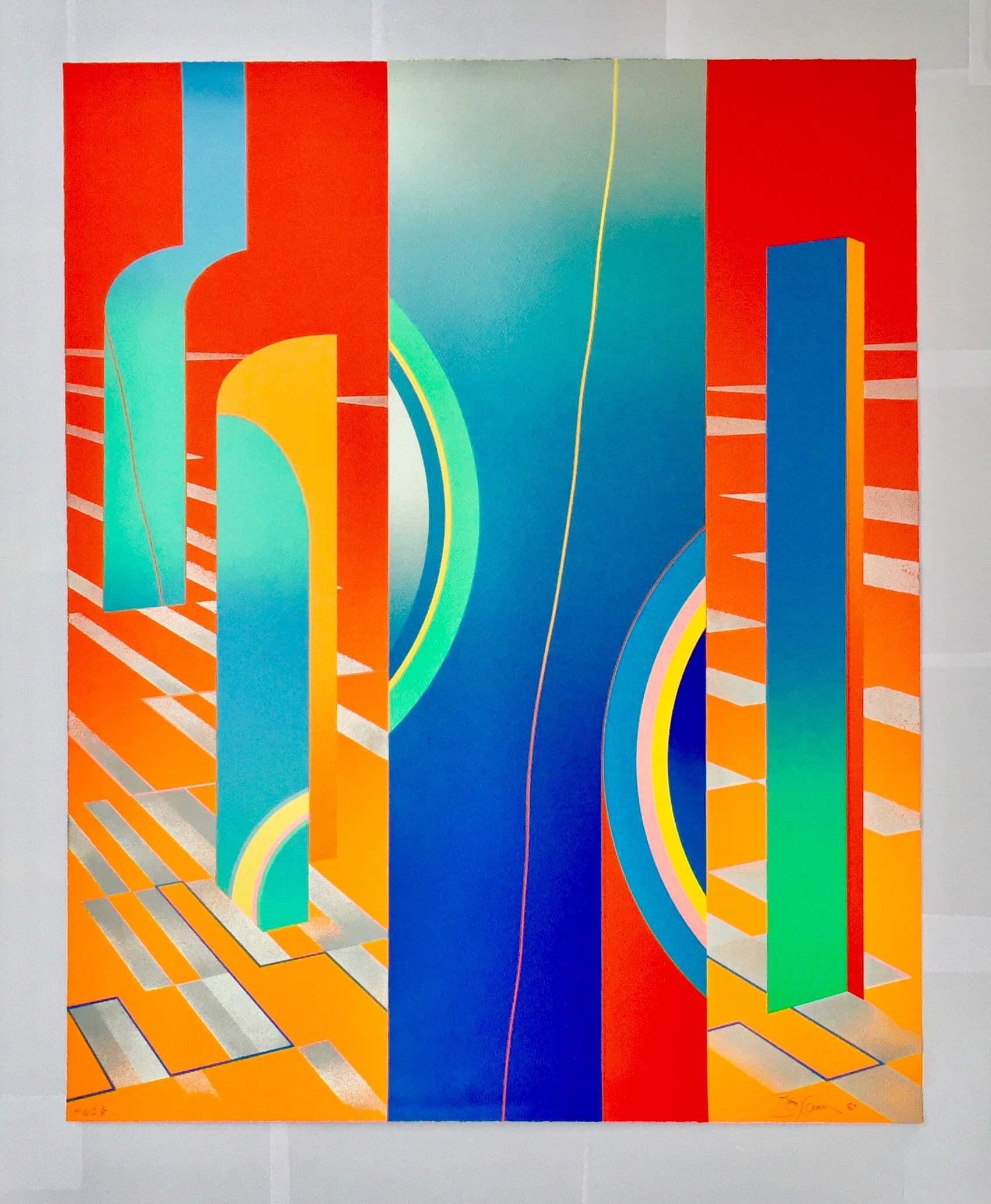 Edición limitada para coleccionistas Gráfico geométrico abstracto de colores cálidos de los años 80 1 - Print de Anthony Benjamin