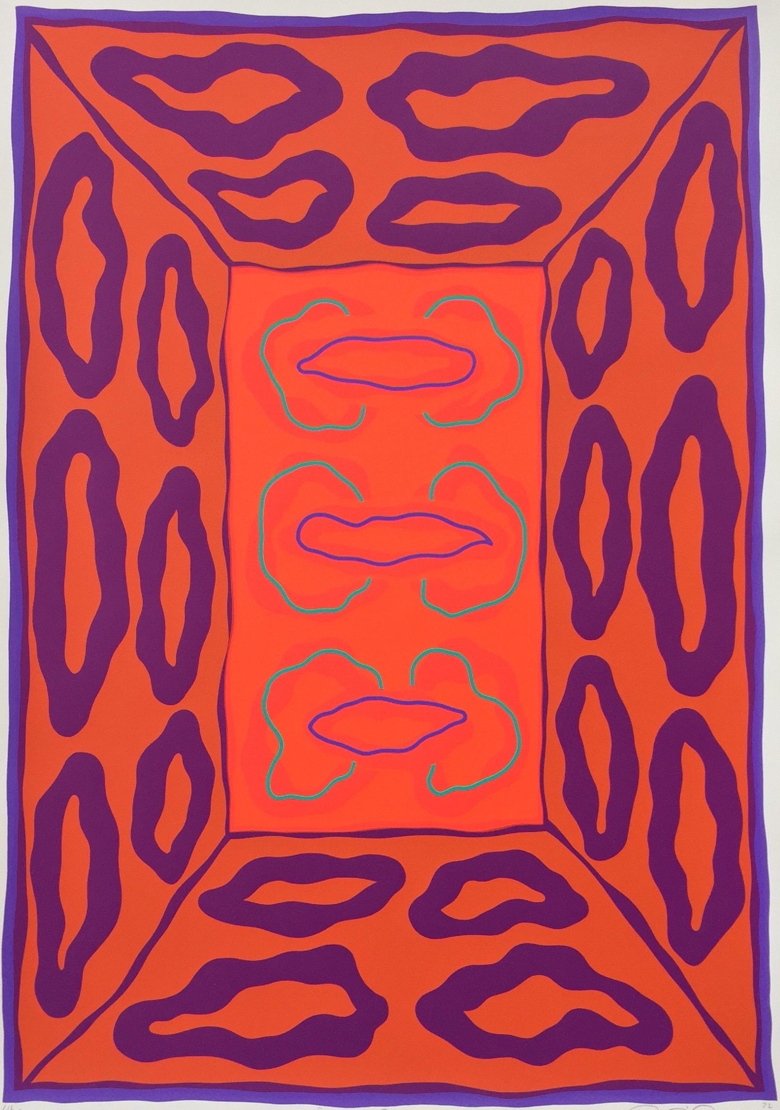Anthony Benjamin Abstract Print - Abstract Brian Eno A Benjamin Modern Limited Print 64 of 95 Red Orange 1970s 