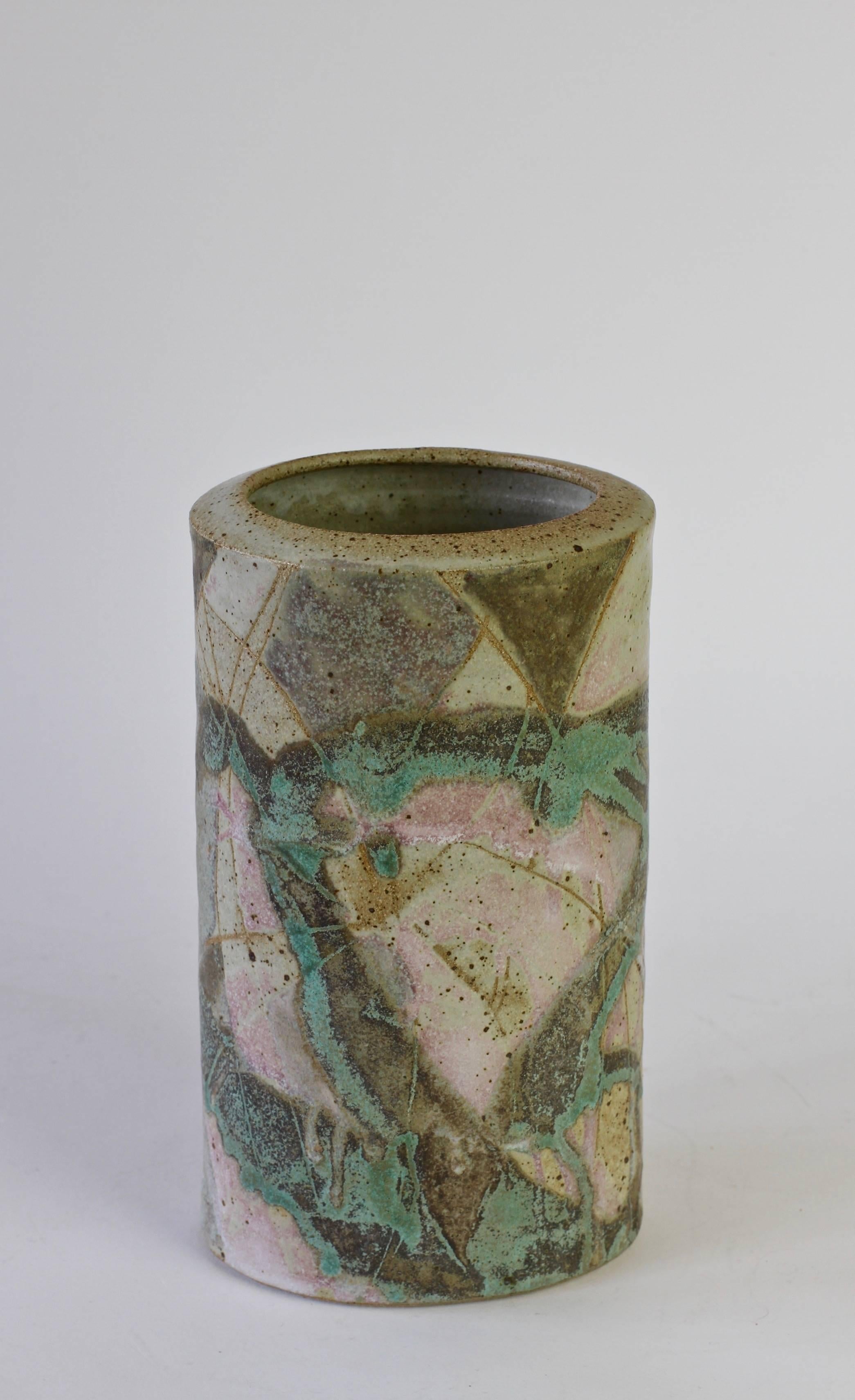 Hand-Painted Anthony Bernulf Hodge Signed British Postmodern Art Studio Pottery Vase, 1986