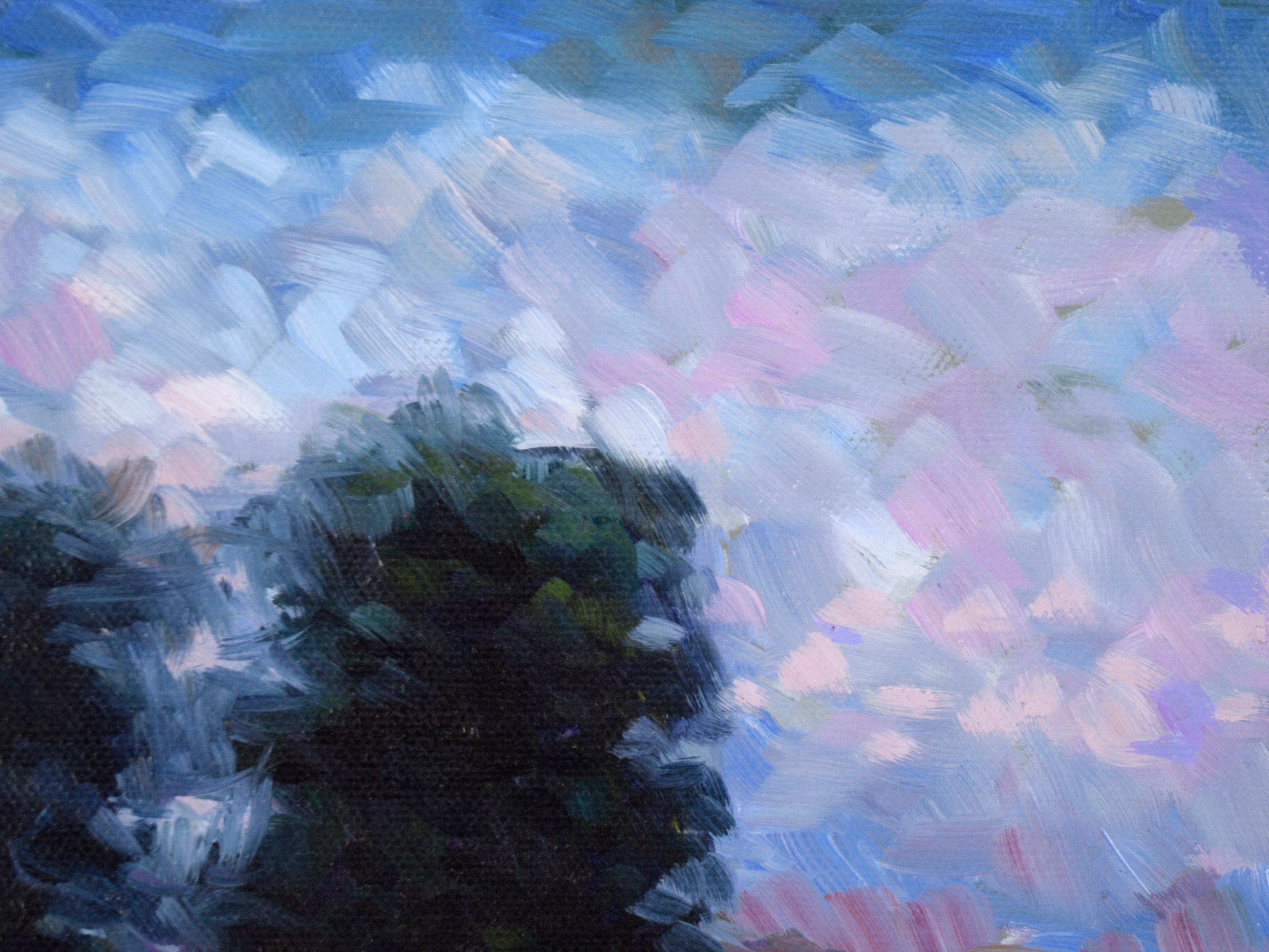 Path Under a Purple Sky - Small Vertical Landscape in Oil on Canvas - Painting by Anthony Carnabuci