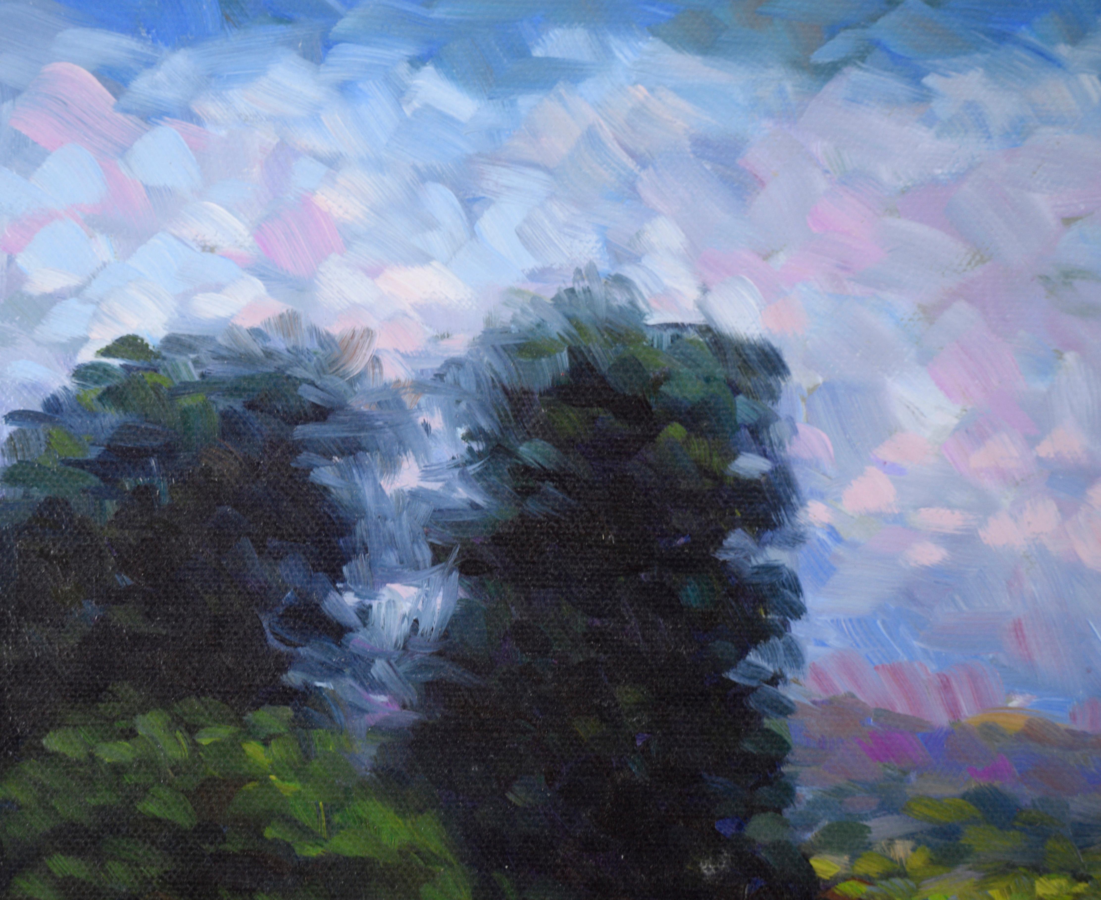 Path Under a Purple Sky - Small Vertical Landscape in Oil on Canvas - American Impressionist Painting by Anthony Carnabuci