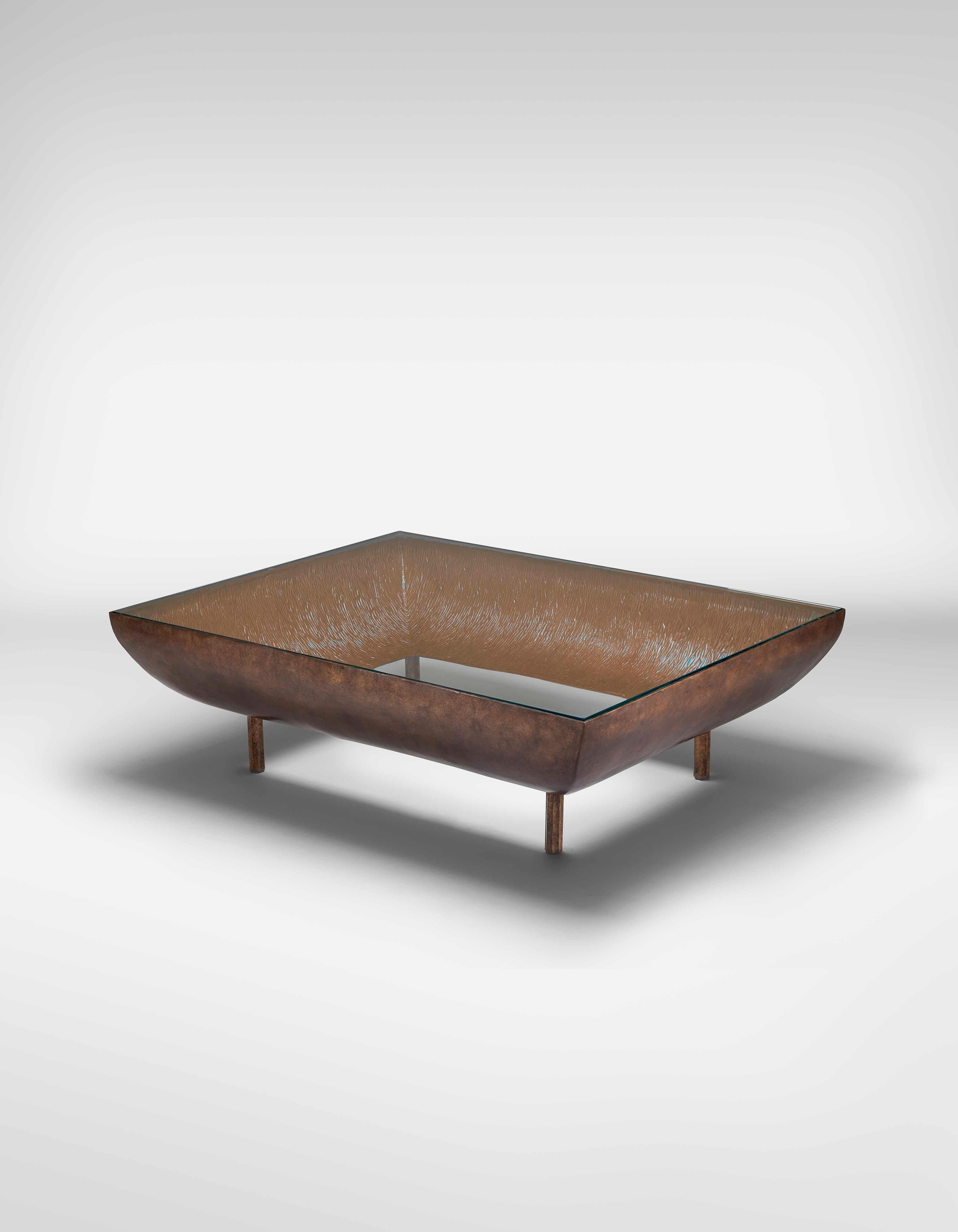 Modern Anthony Coffee Table by Francis Sultana, Bronze, Glass For Sale