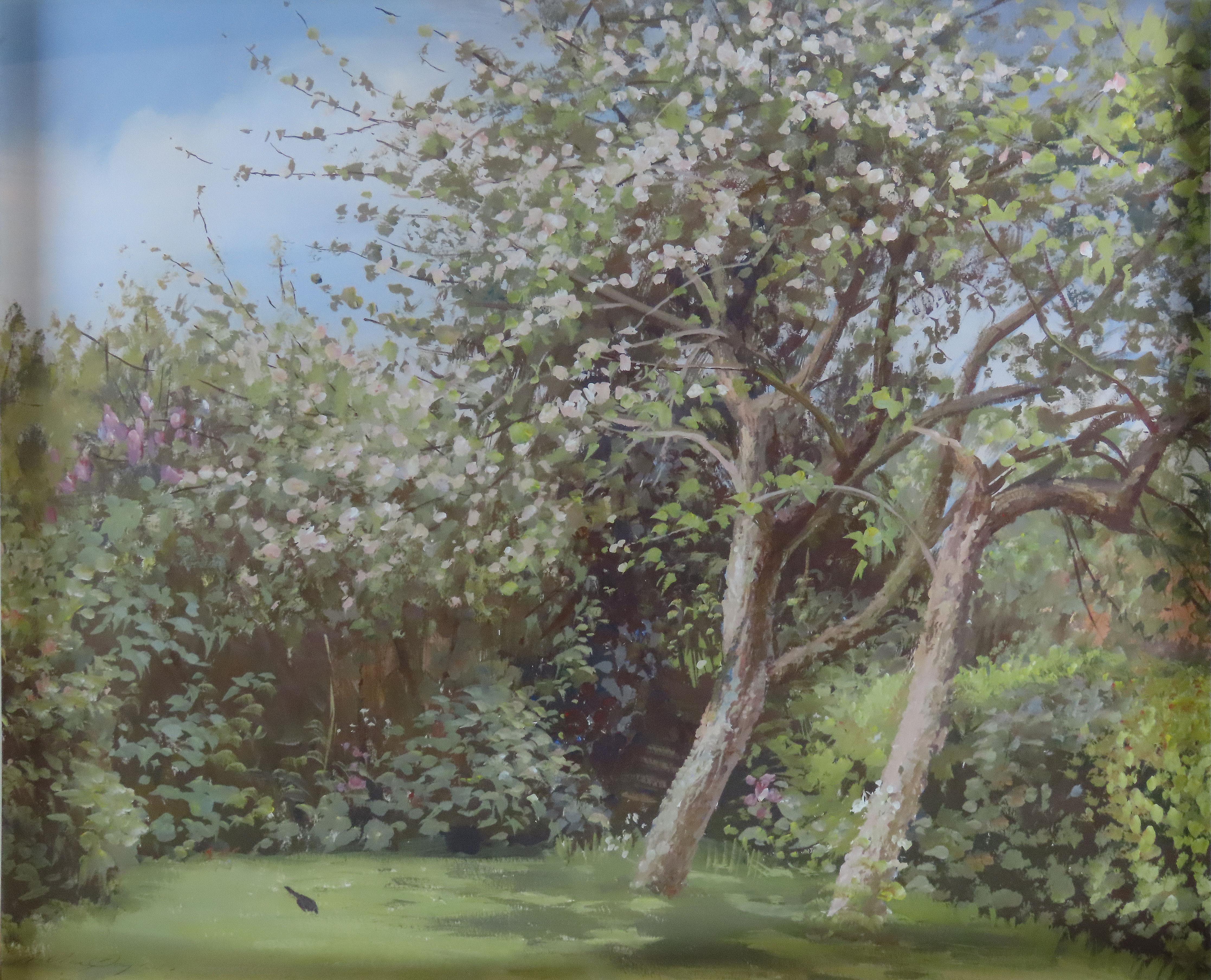 Original Gouache, ANTHONY DAY, „A Quiet Corner of the Garden“ (Grau), Landscape Painting, von Anthony Day