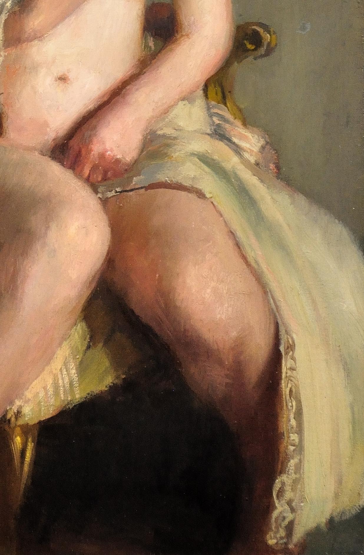 Déshabillée. Female Redhead Nude. Original Oil Painting. WWII Painting. 1944 4