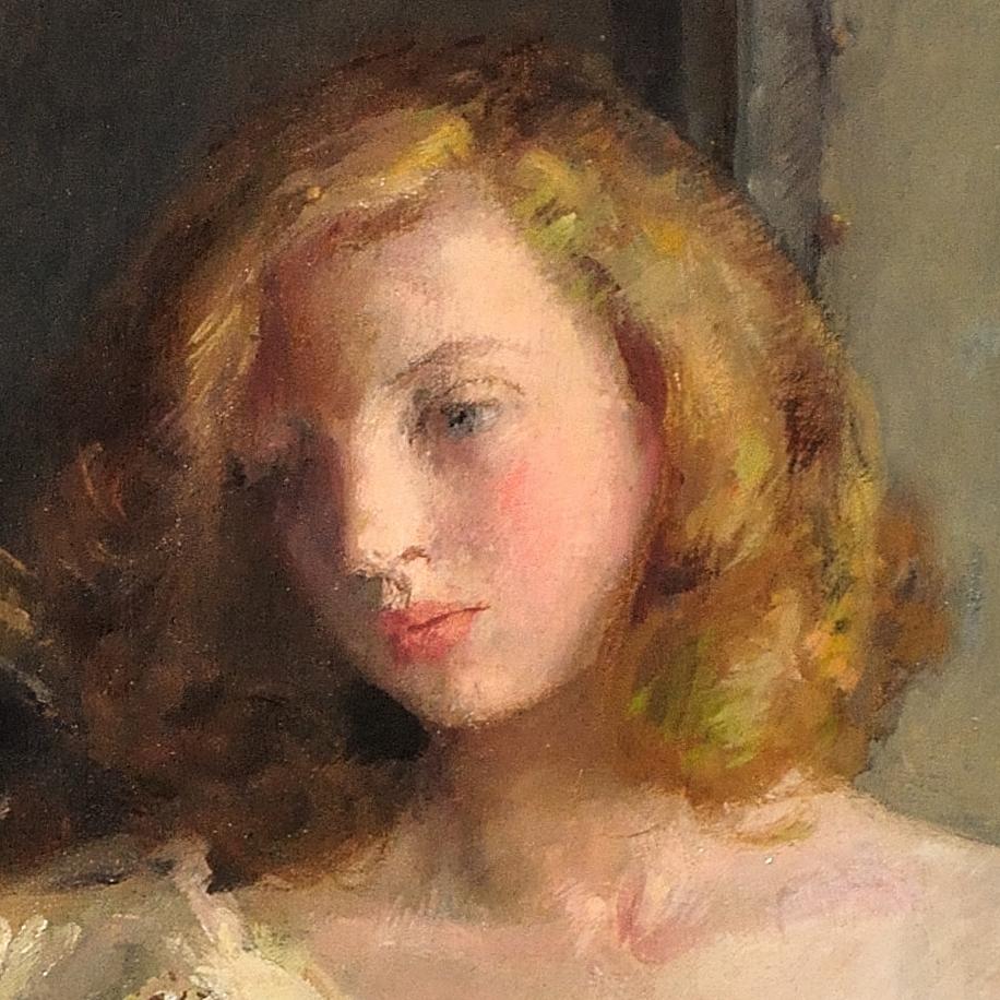 Déshabillée. Female Redhead Nude. Original Oil Painting. WWII Painting. 1944 6