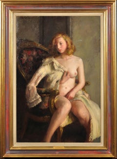 Déshabillée. Female Redhead Nude. Original Oil Painting. WWII Painting. 1944