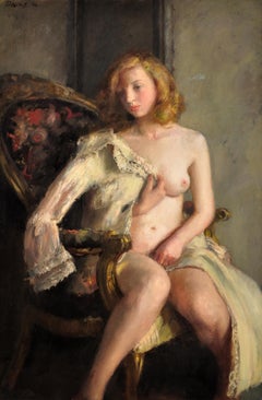 Déshabillée. Female Redhead Nude. Original Oil Painting. WWII Painting. 1944