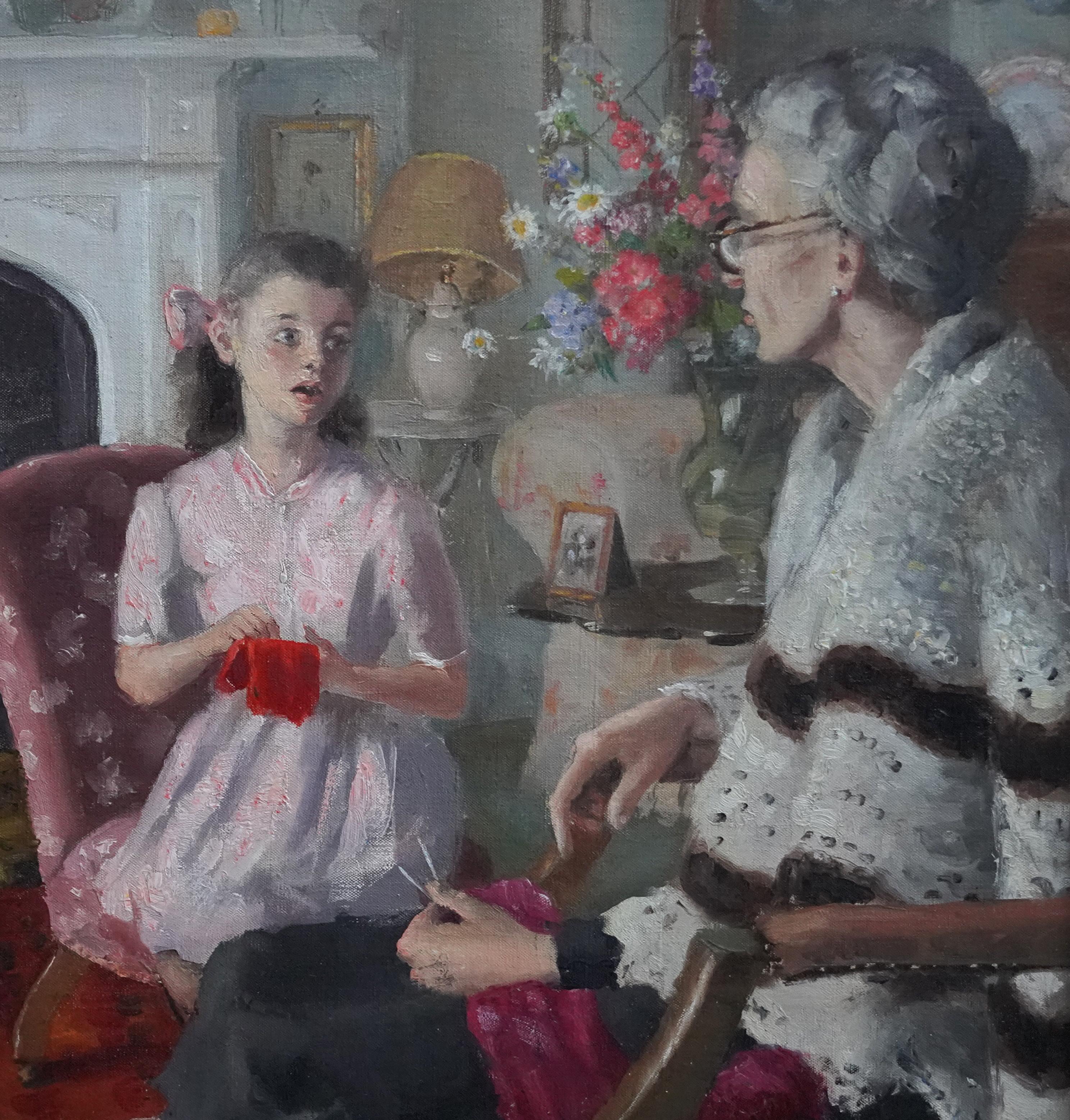 Grandma und Großmutter in einem Interieur – britisches Porträt aus den 40er Jahren  Malerei (Realismus), Painting, von Anthony Devas