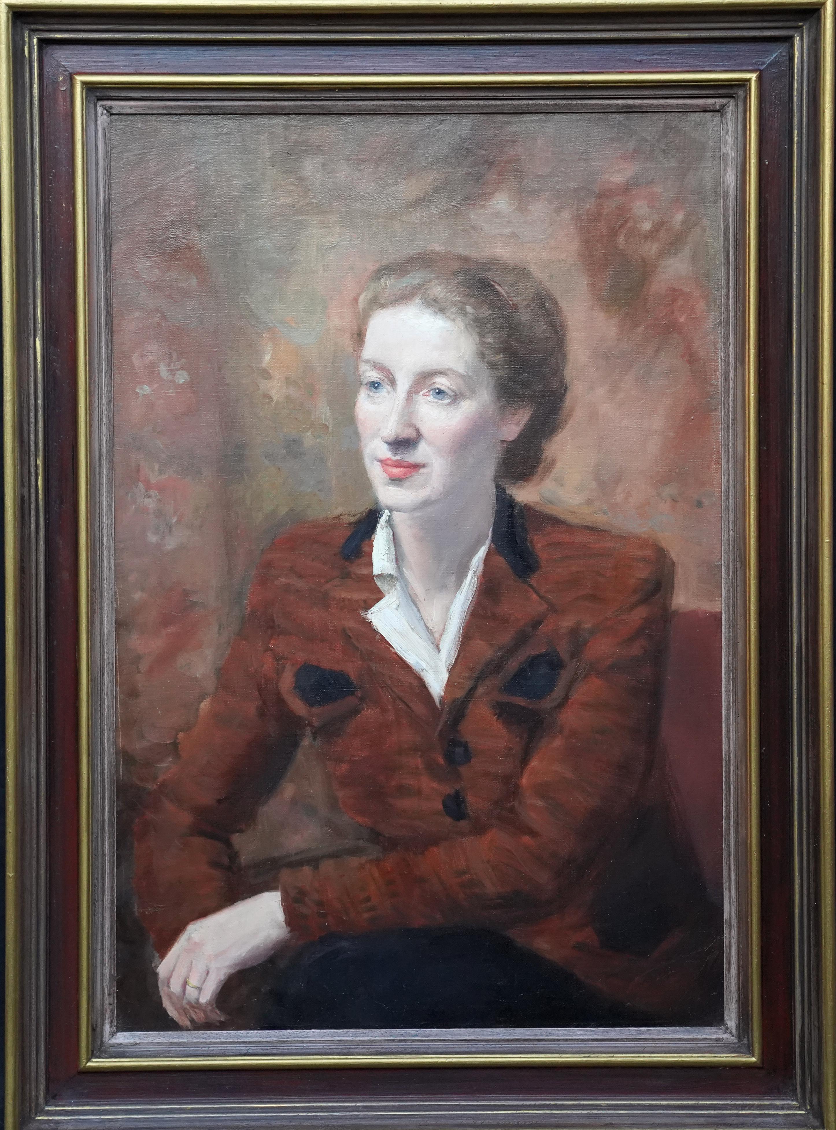 Portrait of Lady Audrey Norris - British 50s Post Impressionist art oil painting For Sale 4