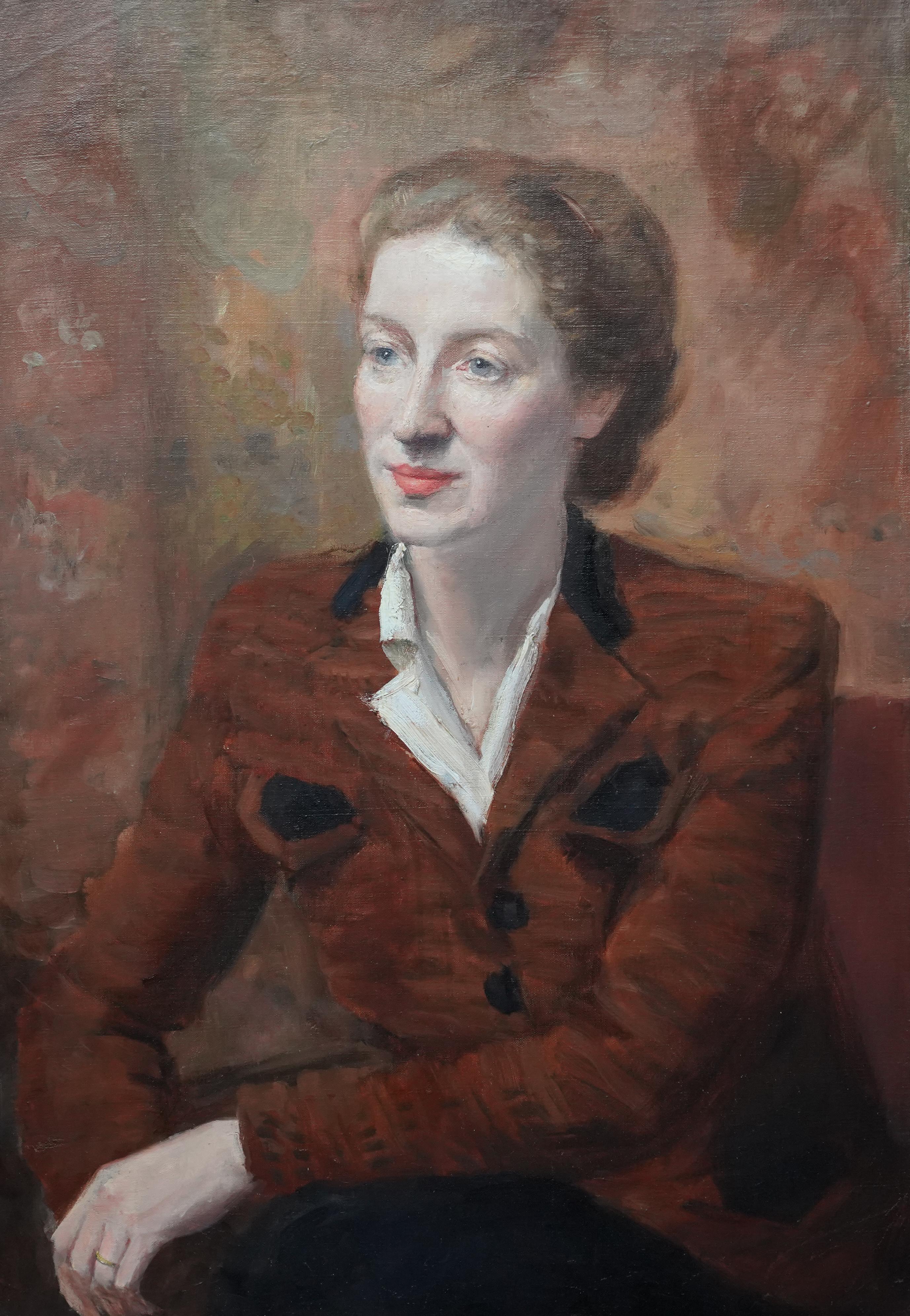 Portrait of Lady Audrey Norris - British 50s Post Impressionist art oil painting For Sale 3