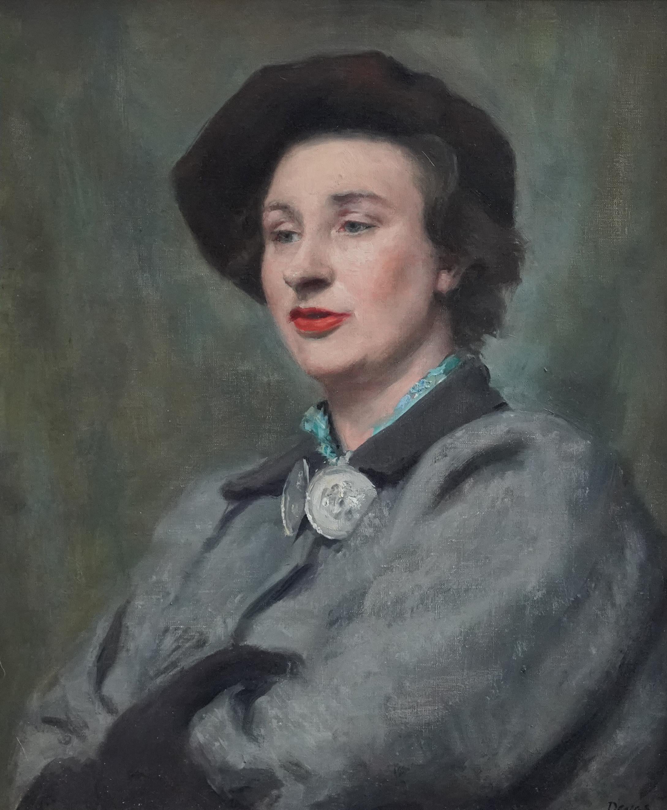 Post Impressionist Portrait - British 1950's art female portrait oil painting For Sale 4
