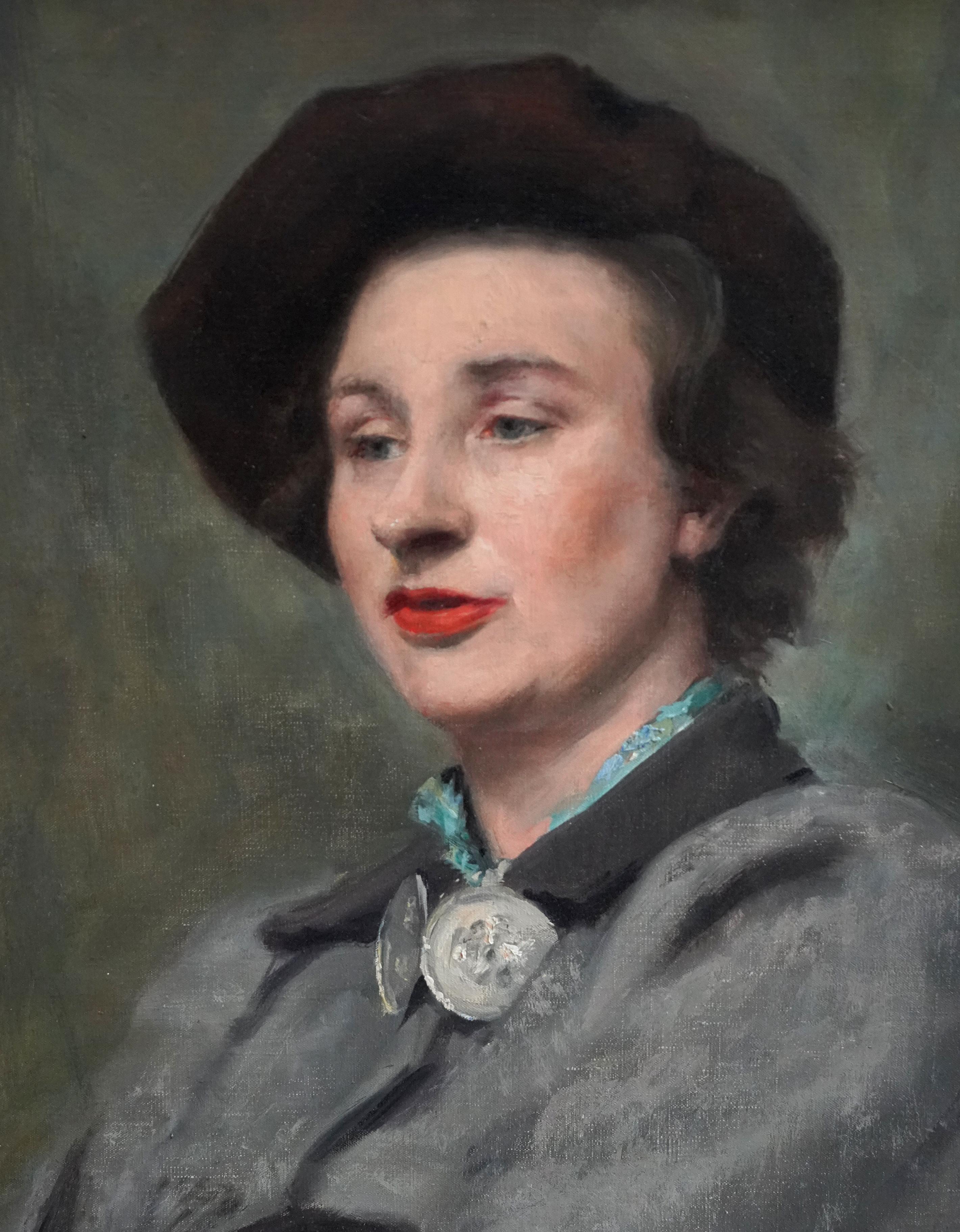 Post Impressionist Portrait - British 1950's art female portrait oil painting - Post-Impressionist Painting by Anthony Devas