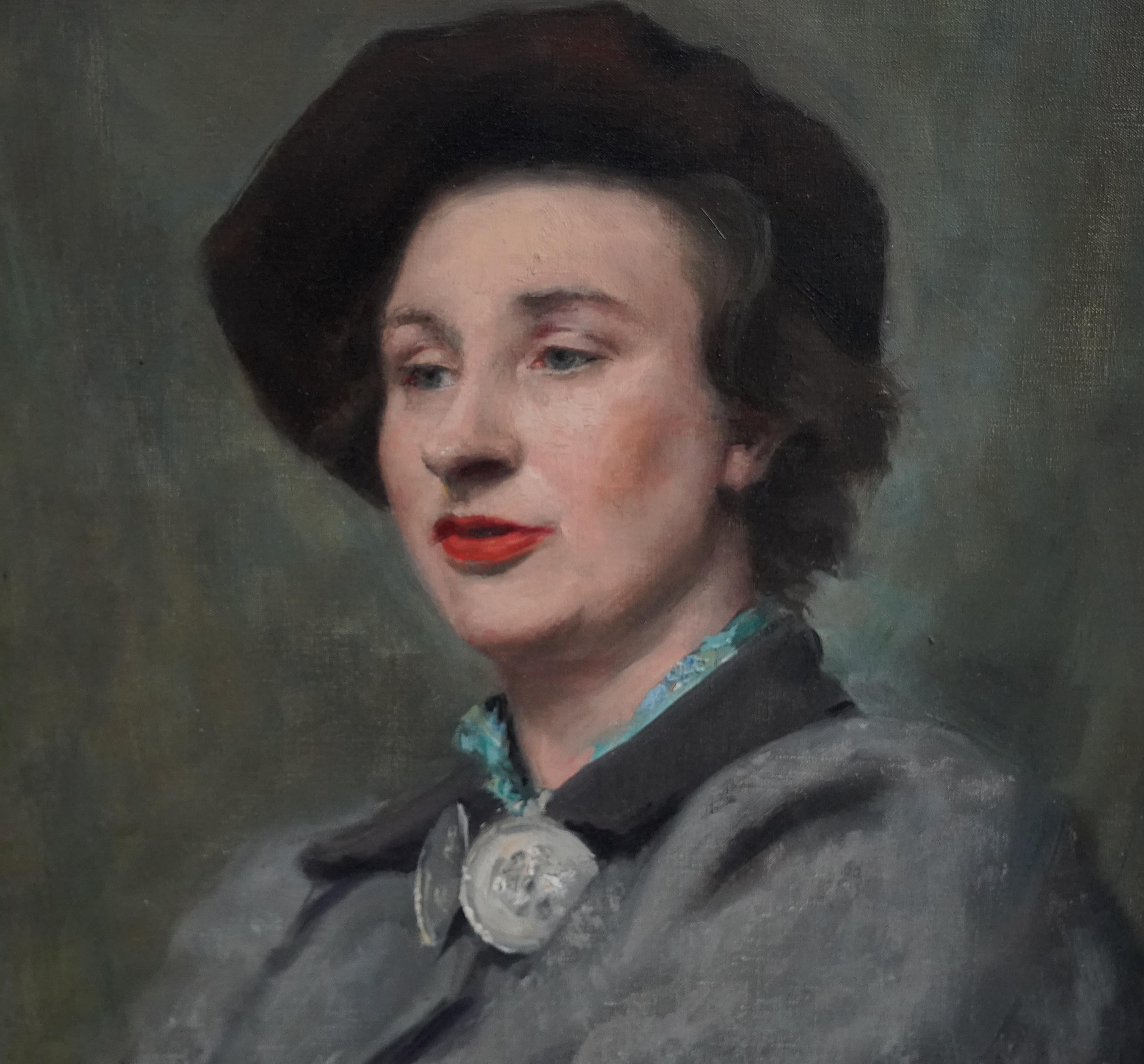 Post Impressionist Portrait - British 1950's art female portrait oil painting For Sale 2