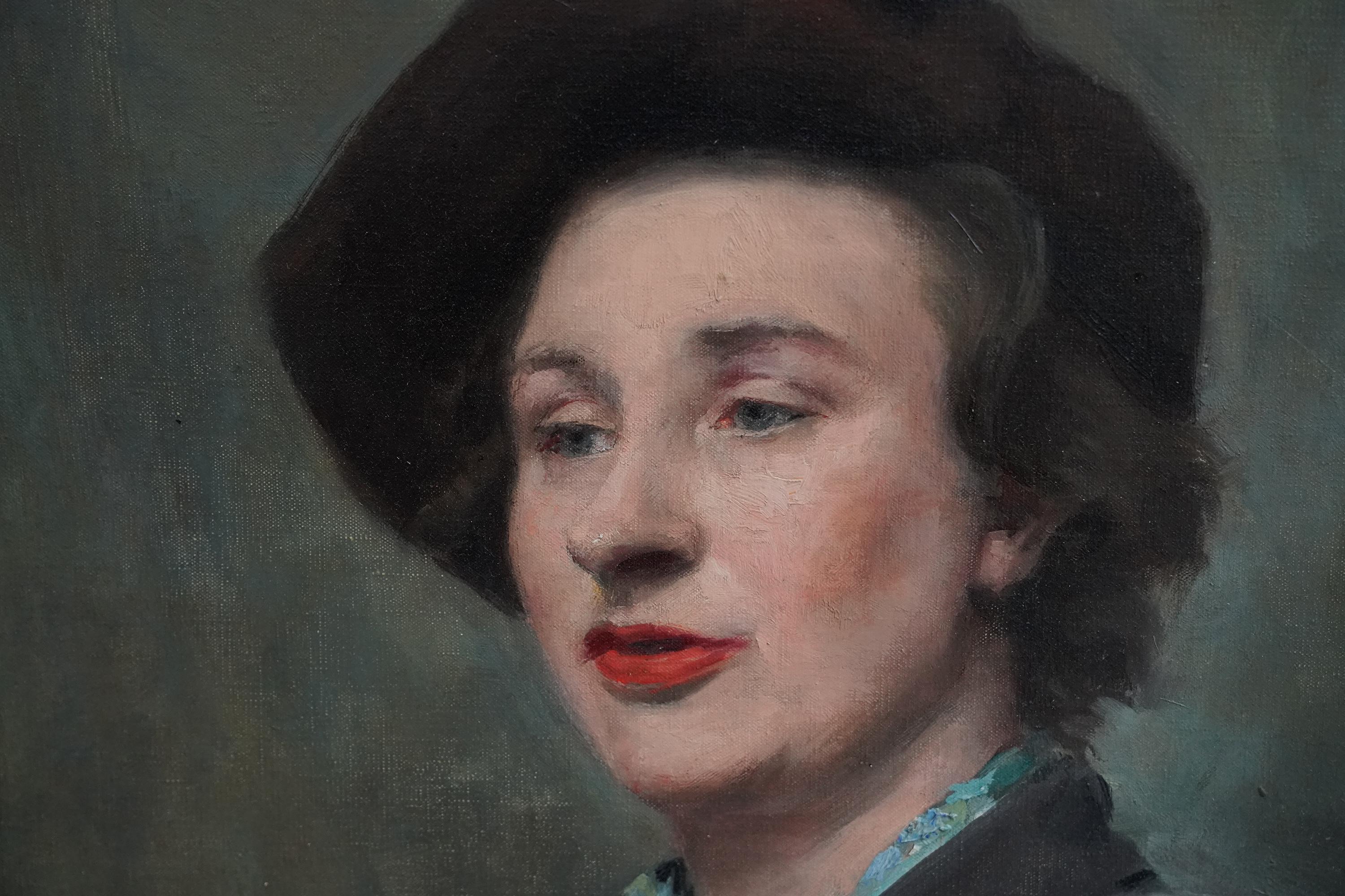 Post Impressionist Portrait - British 1950's art female portrait oil painting For Sale 1