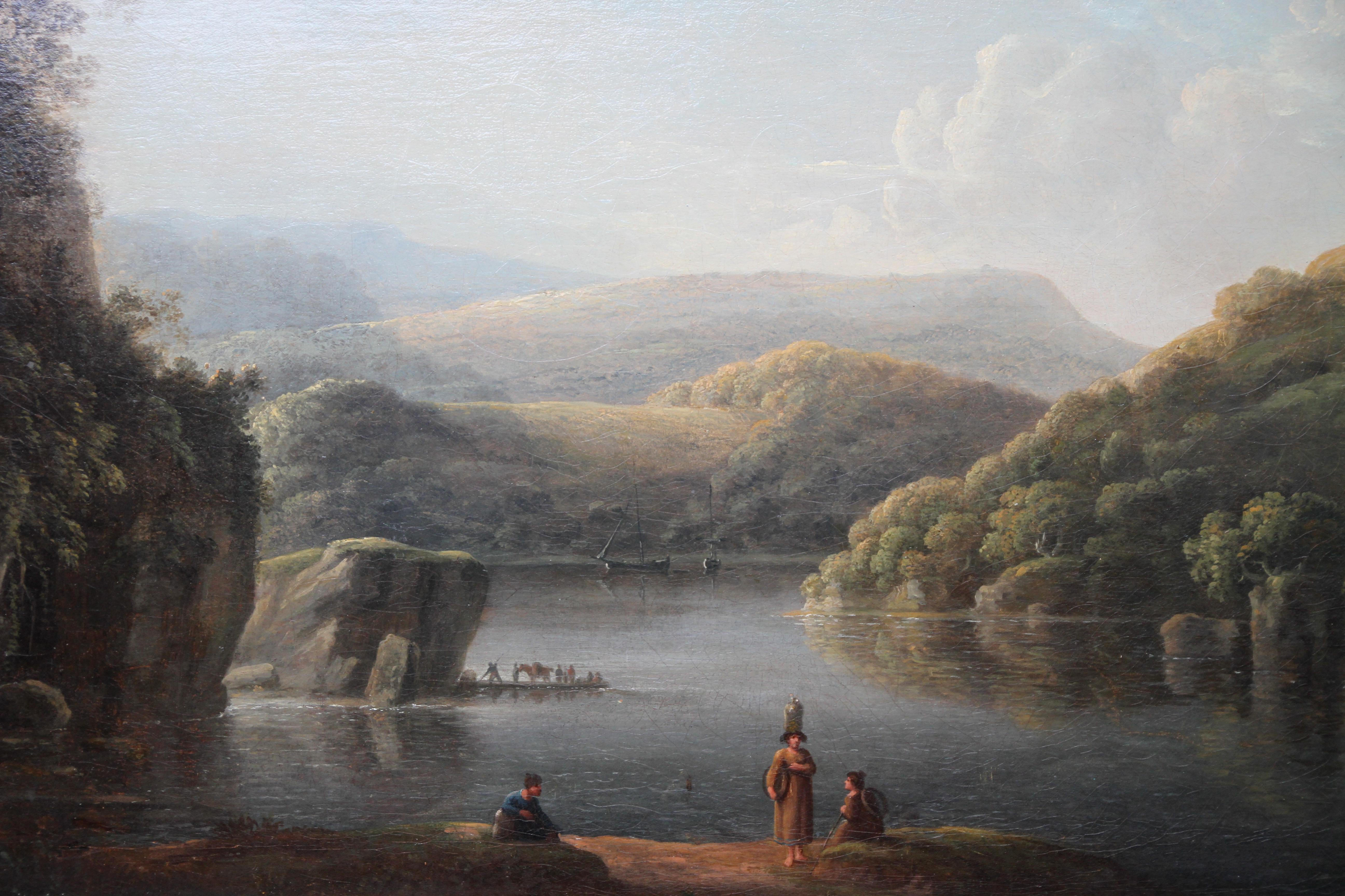 A fine British Old Master landscape oil on canvas painting by Anthony Devis. It depicts the Welsh landscape of the River Neath in Glamorganshire from the Britton Ferry. The painting dates to circa 1790 and is housed in a gallery frame. A fine Old