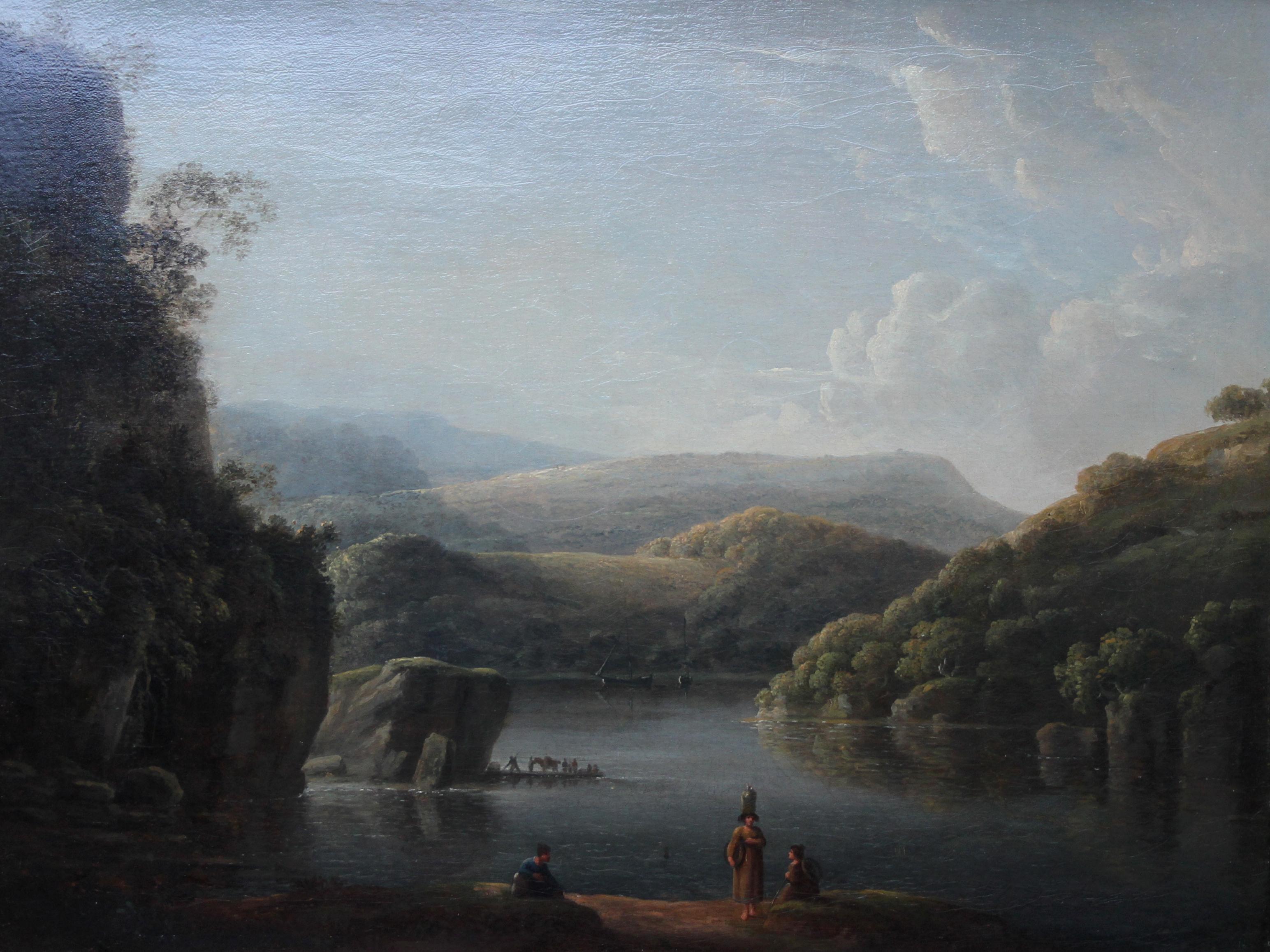 Glamorganshire from the Britton Ferry - British 18thC Old Master oil landscape  1