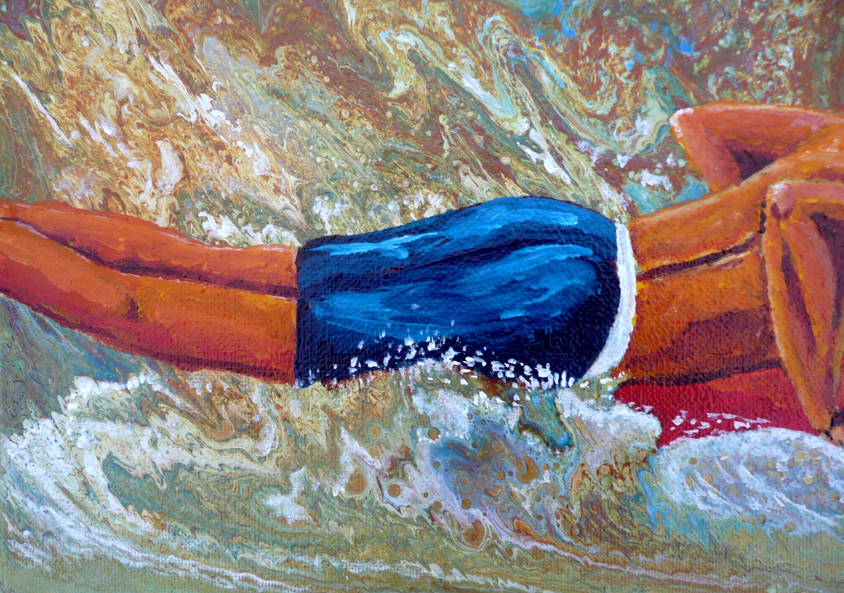 Surfer, technique mixte sur toile - Moderne Mixed Media Art par Anthony Dunphy